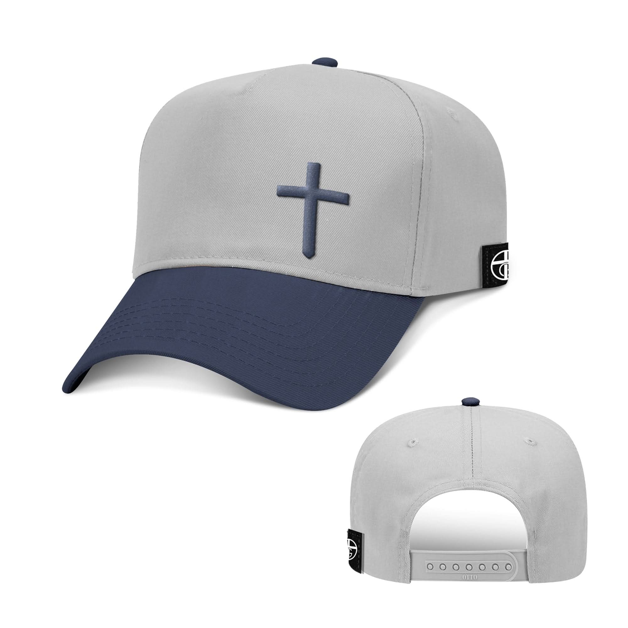 Our True God Hat Baseball / Navy and Grey / One Size Cross Lower Left Two Tone Hats