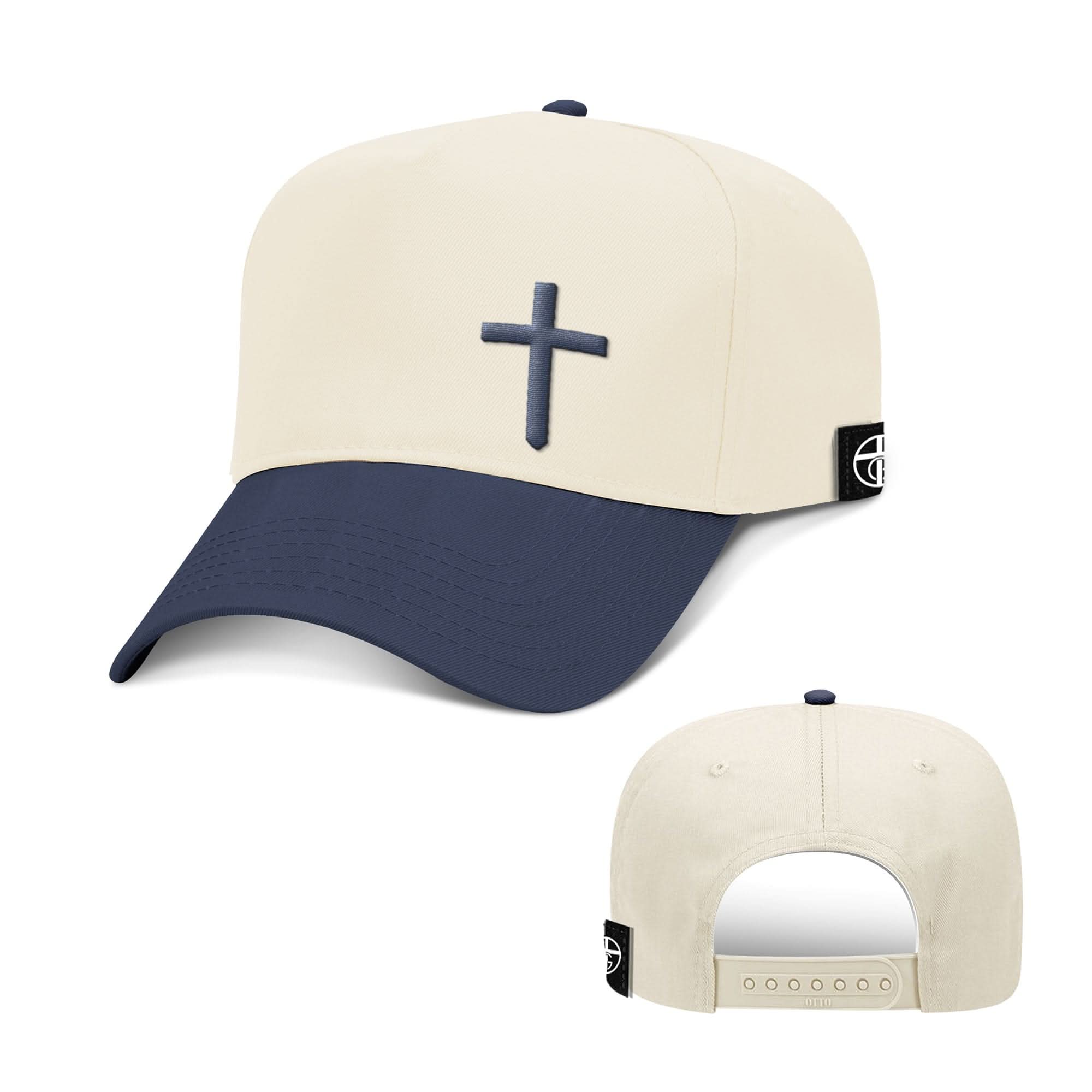 Our True God Hat Baseball / Navy and Natural / One Size Cross Lower Left Two Tone Hats