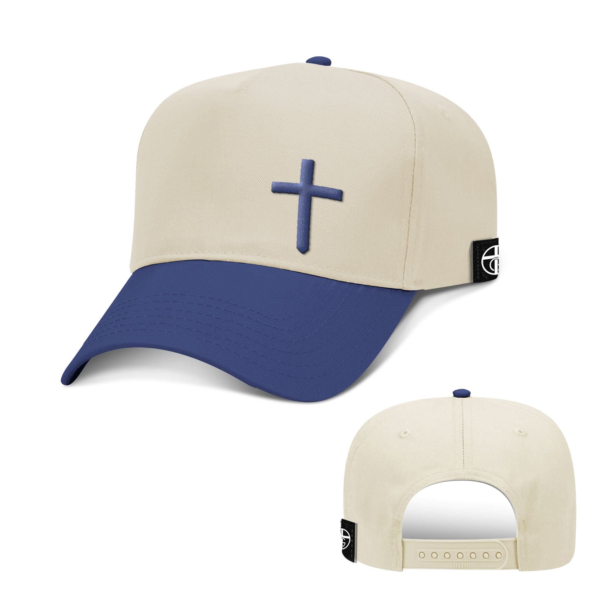 Our True God Hat Baseball / Royal Blue and Natural / One Size Cross Lower Left Two Tone Hats