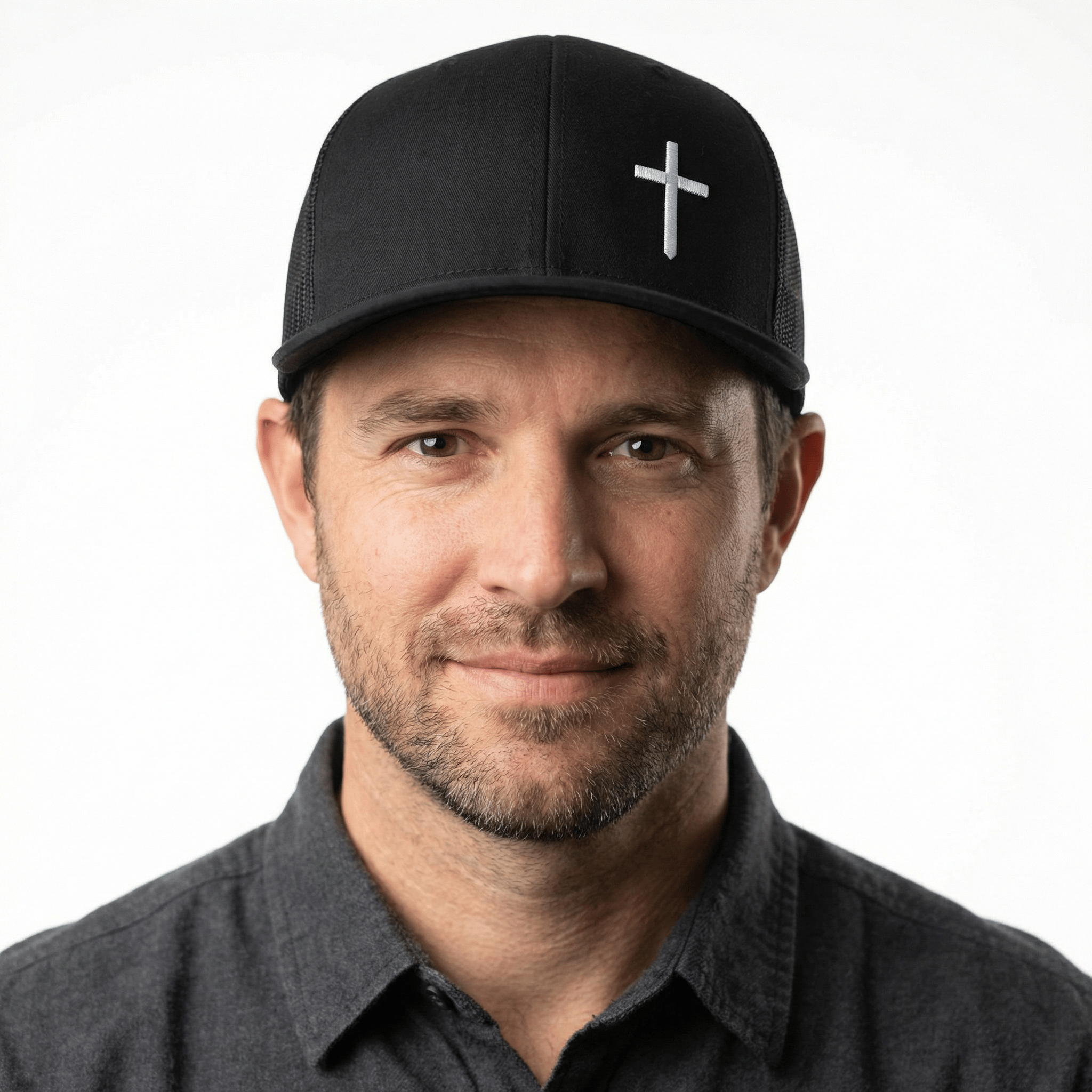 Our True God Hat Cross Lower-Left Embroidered Hat - Snapback, Flatbill, Flexfit