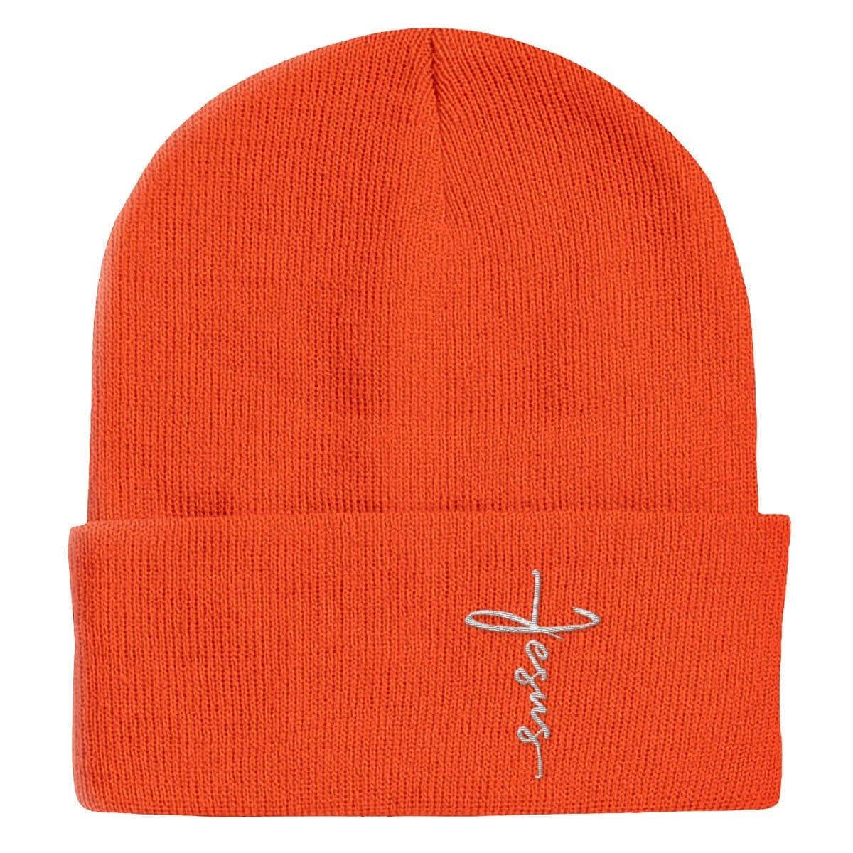 Our True God Hat Cuffed Beanies / Orange / One Size Jesus Cross Lower Left Beanies