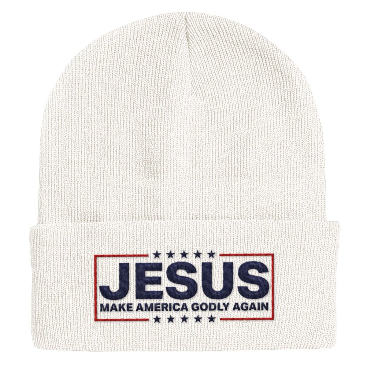 Our True God Hat Cuffed Beanies / White / One Size Jesus Make America Godly Again Beanies
