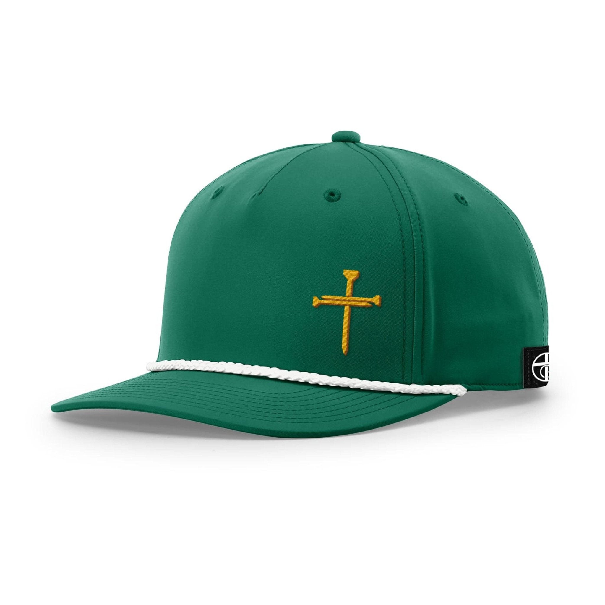 Our True God Hat Five Panel Classic / Kelly and White / One Size Nail Cross Lower Left Rope Hats