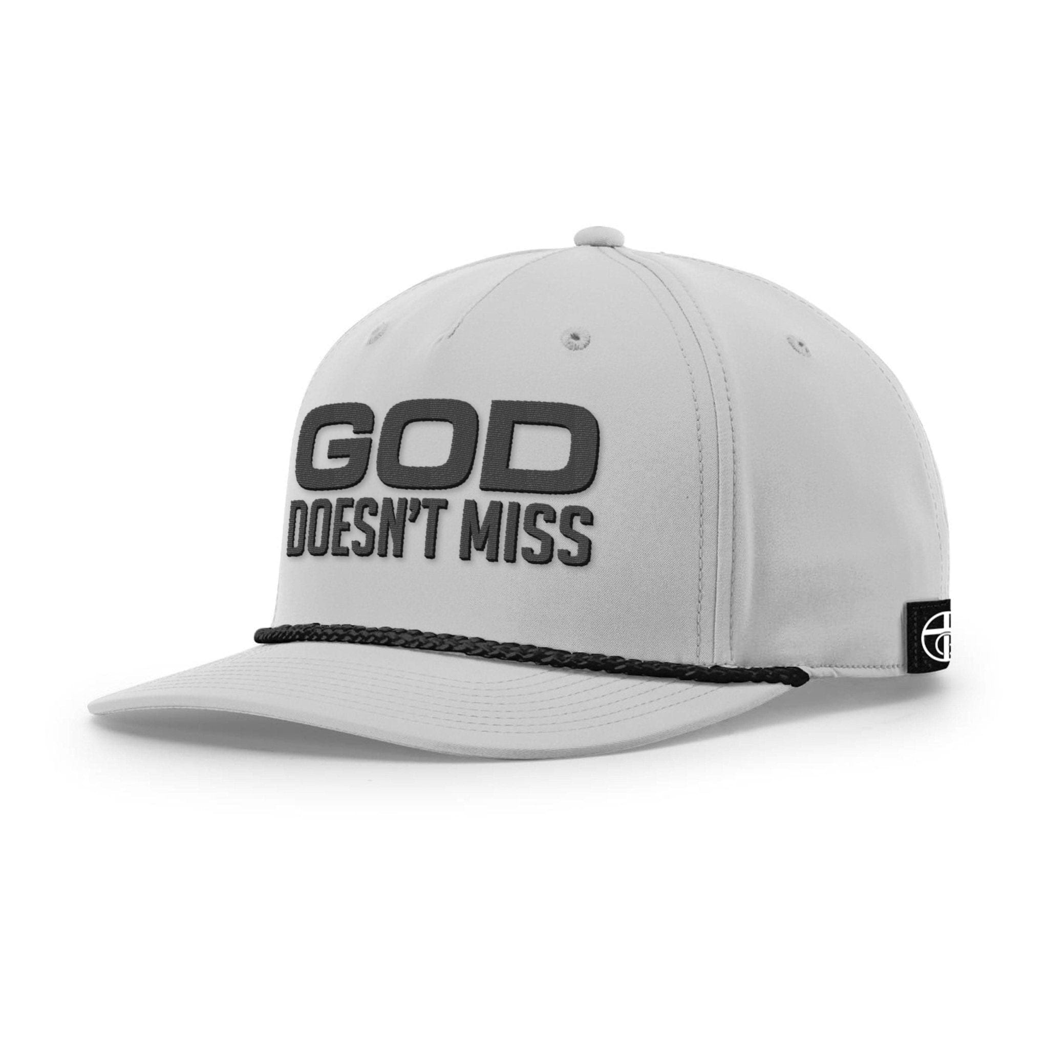 Our True God Hat Five Panel Classic / Light Grey and Black / One Size God Doesn't Miss Rope Hats