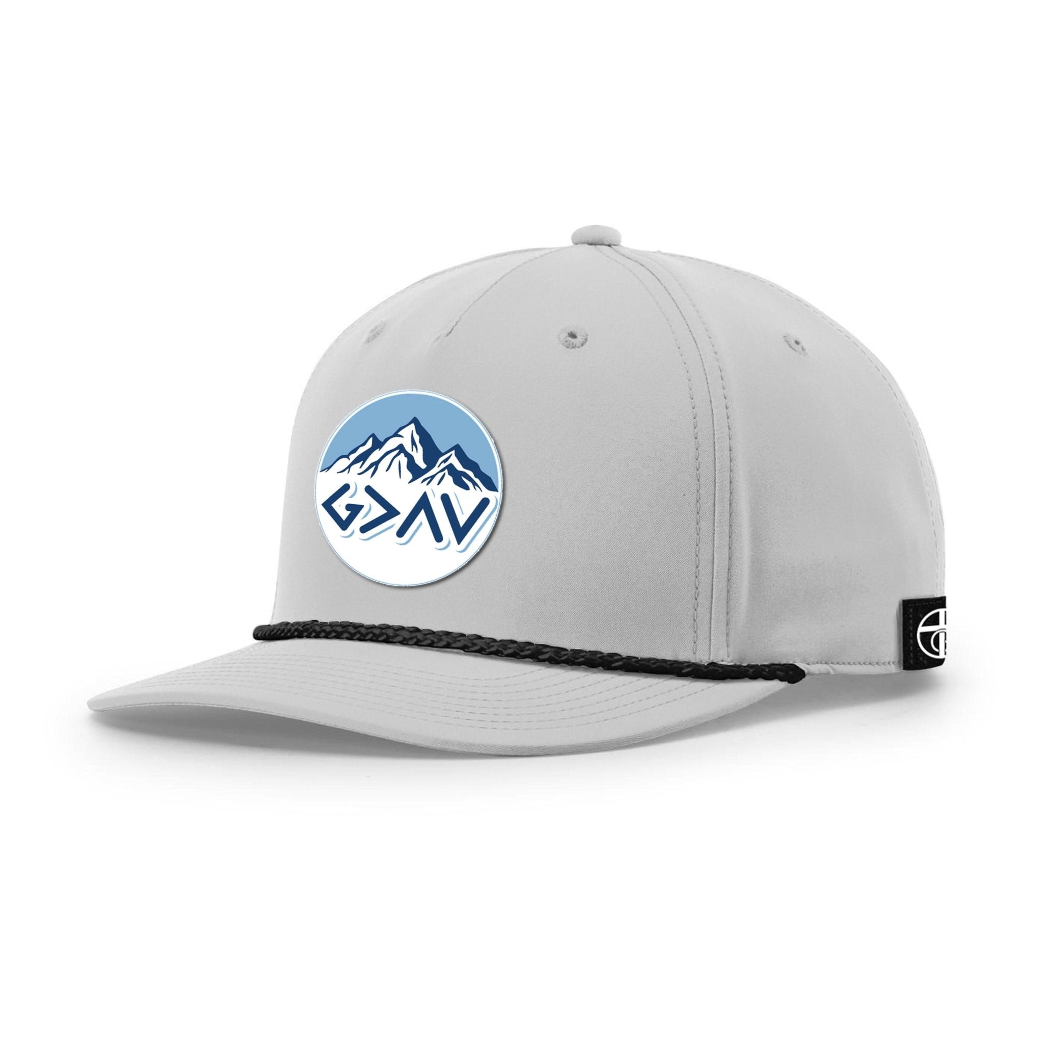 Our True God Hat Five Panel Classic / Light Grey and Black / One Size God Is Greater Than The Highs And Lows Mountain Circle Patch Rope Hats