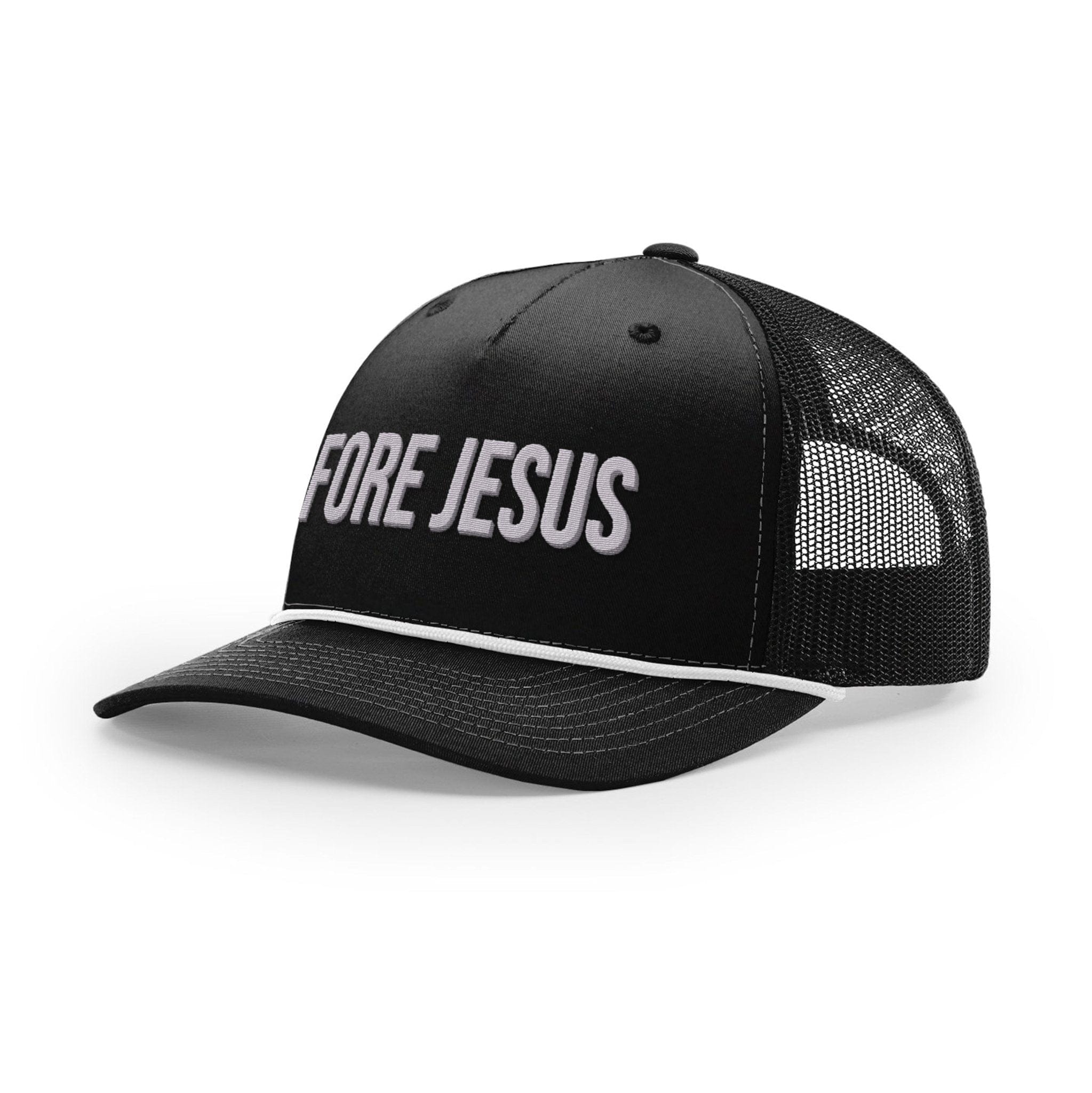 Our True God Hat Five Panel Trucker with Rope / Black and White / One Size FORE JESUS Rope Trucker Hats