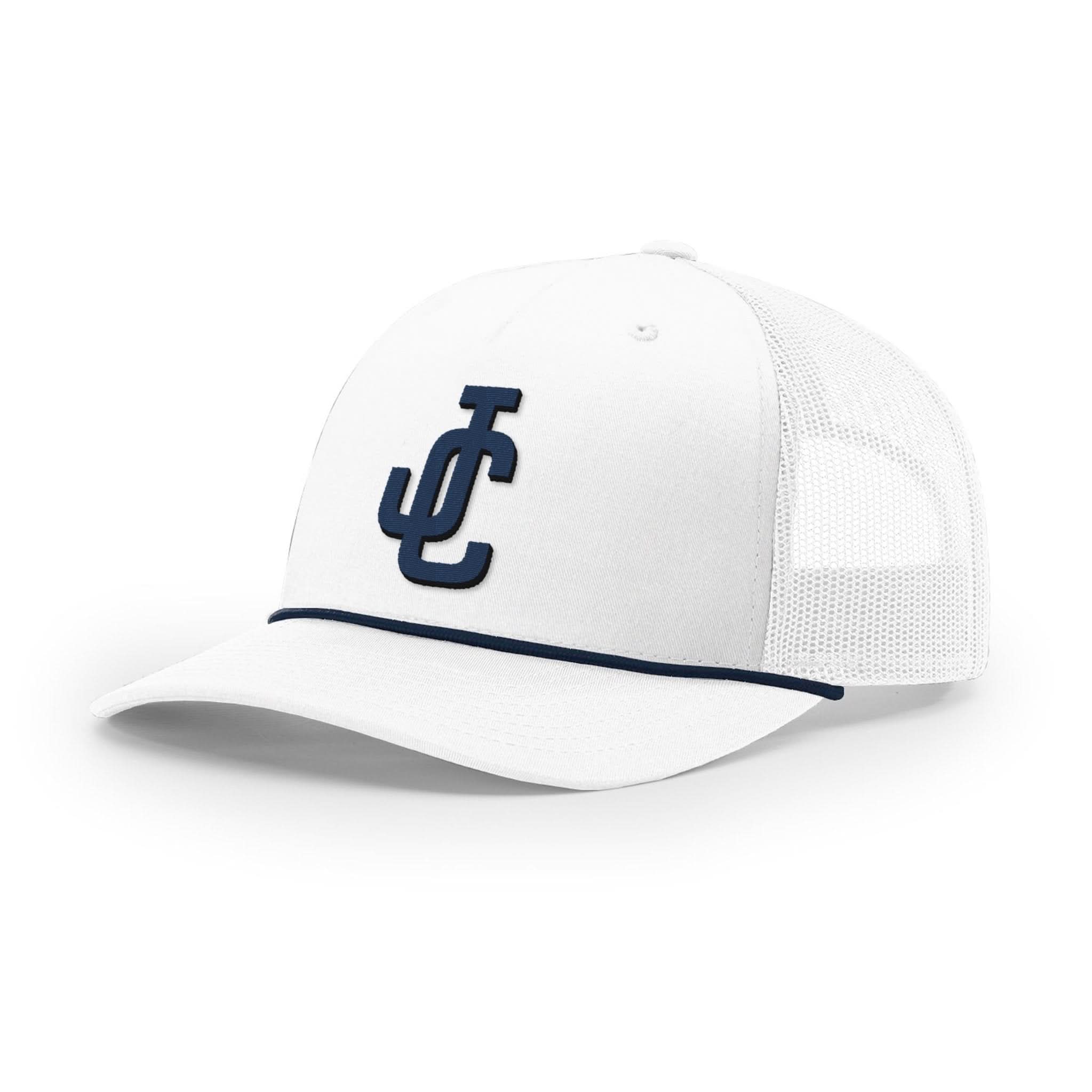 Our True God Hat Five Panel Trucker with Rope / White and Navy / One Size JC Rope Trucker Hats