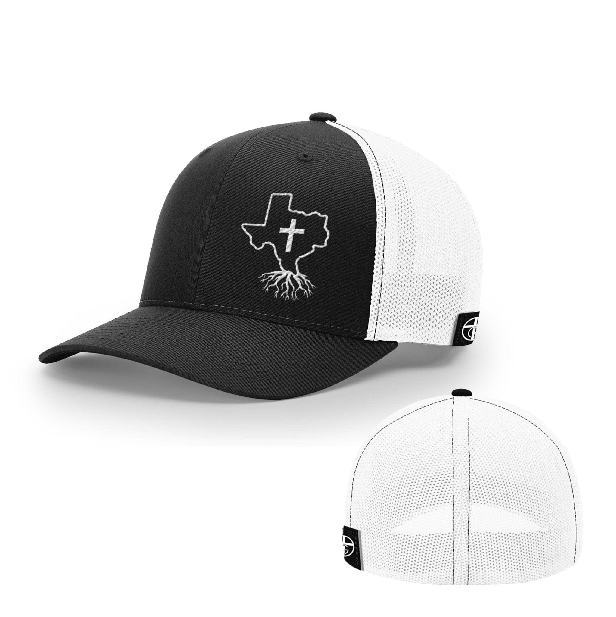 Our True God Hat Flexfit / Black and White / S/M Christian With Texas Roots Hats
