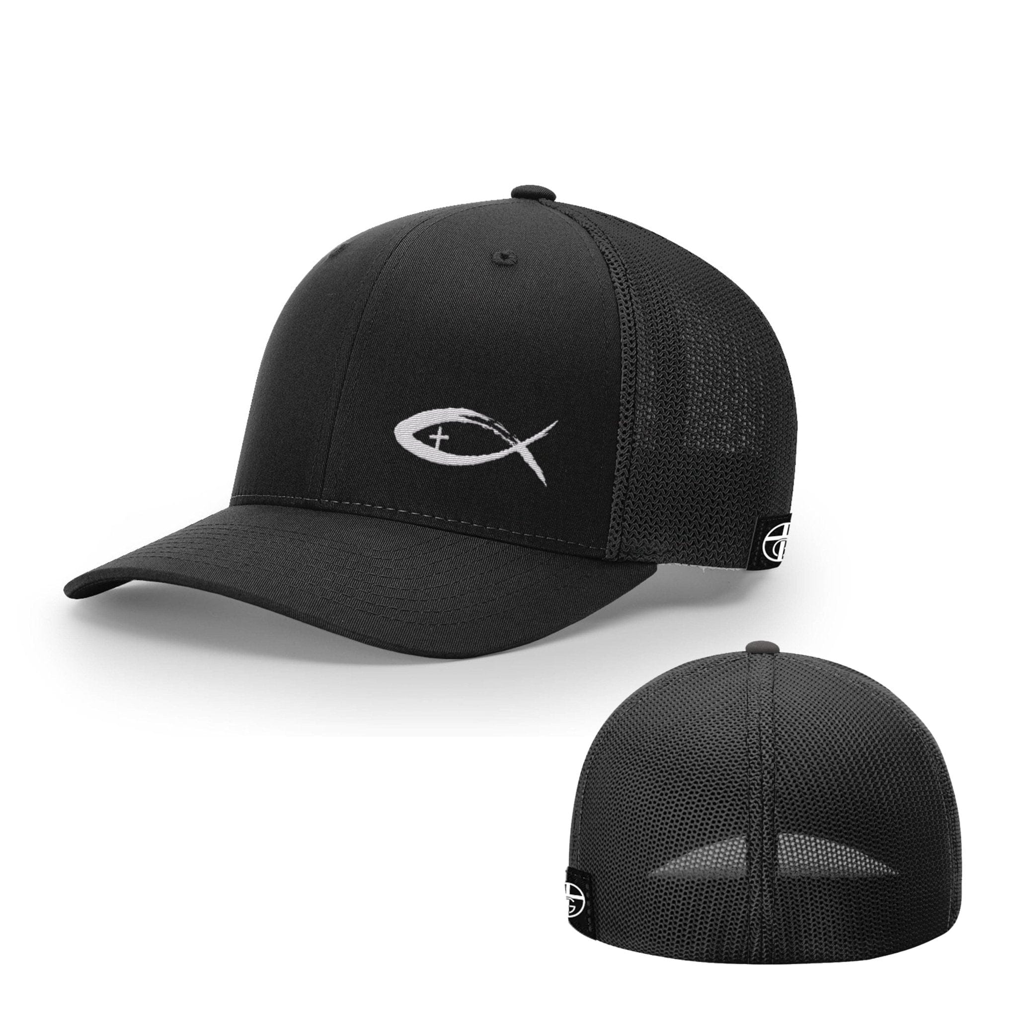 Our True God Hat Flexfit / Full Black / S/M Jesus Fish V2 Lower Left Hats
