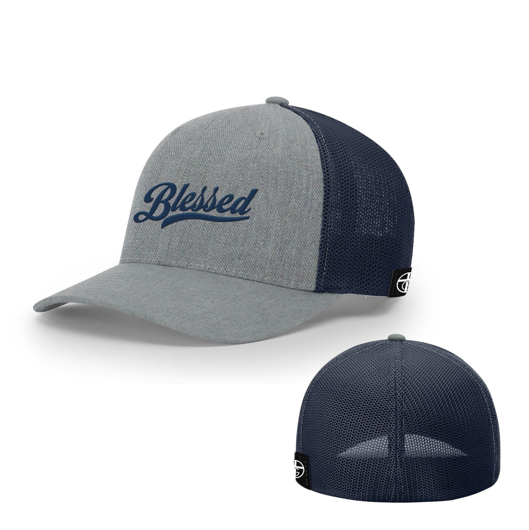 Our True God Hat Flexfit / Heather and Navy / S/M Blessed Script Hats