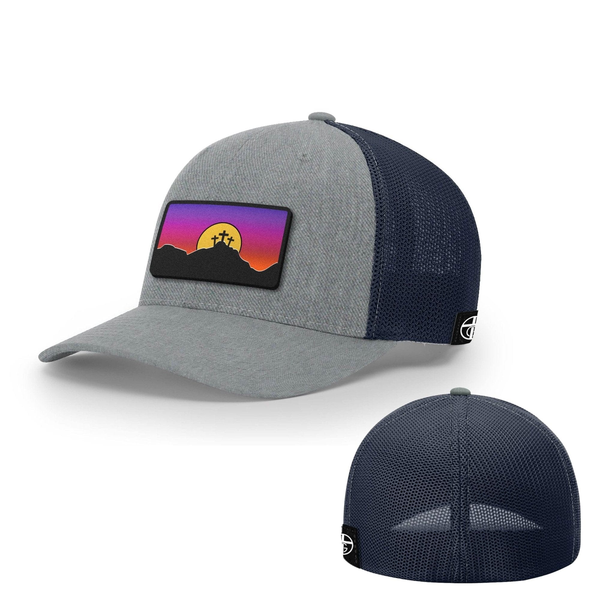Our True God Hat Flexfit / Heather and Navy / S/M Good Friday Patch Hats