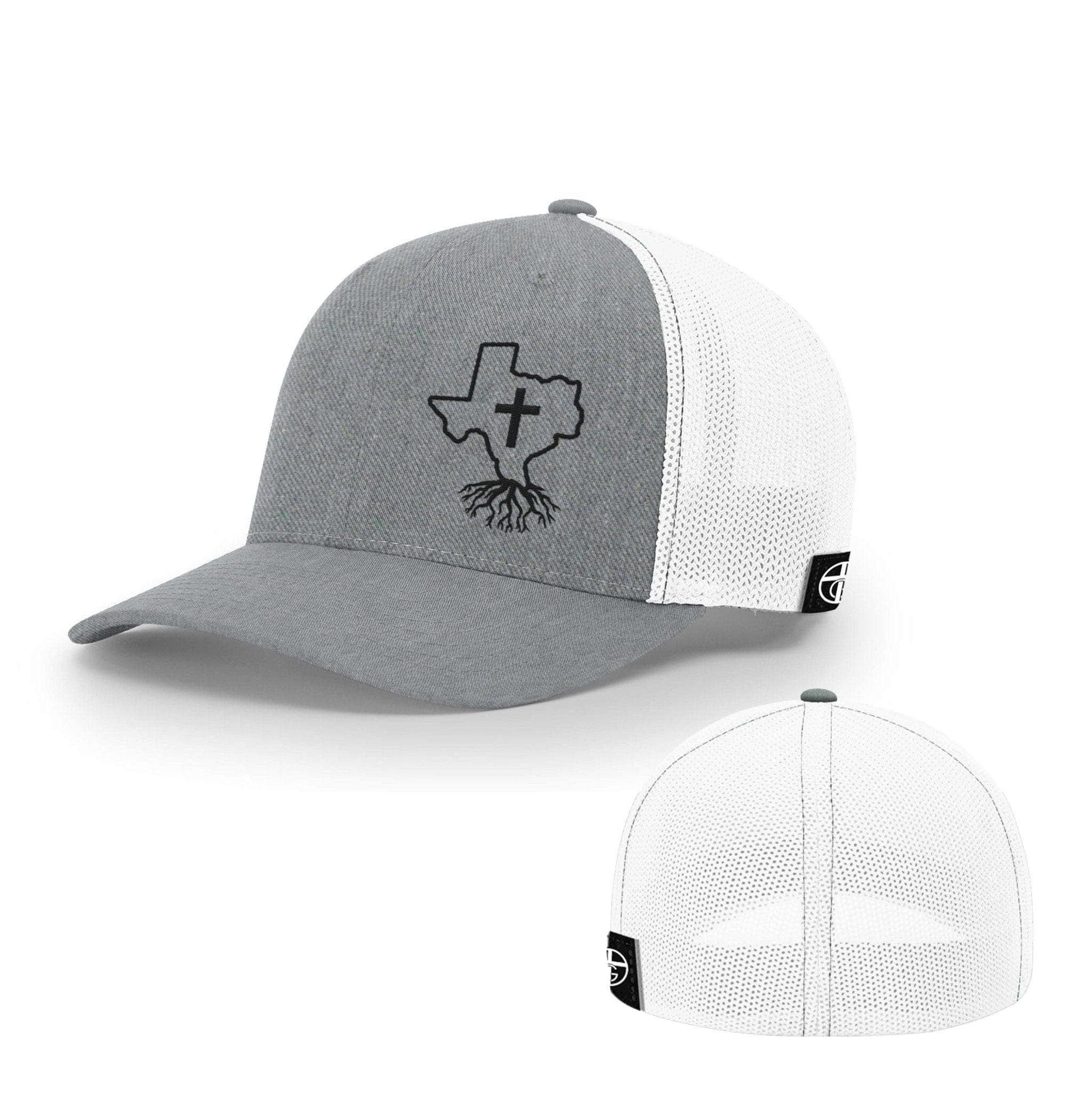Our True God Hat Flexfit / Heather and White / S/M Christian With Texas Roots Hats