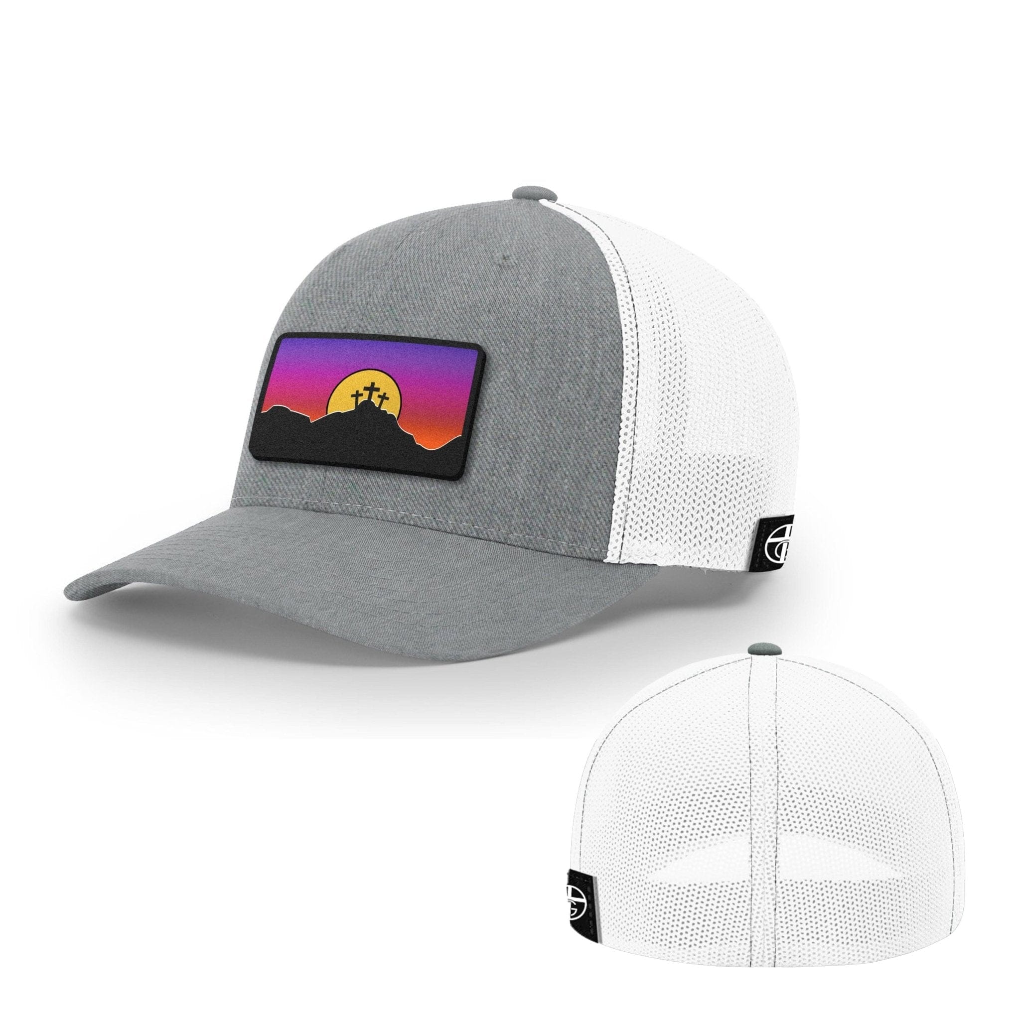 Our True God Hat Flexfit / Heather and White / S/M Good Friday Patch Hats