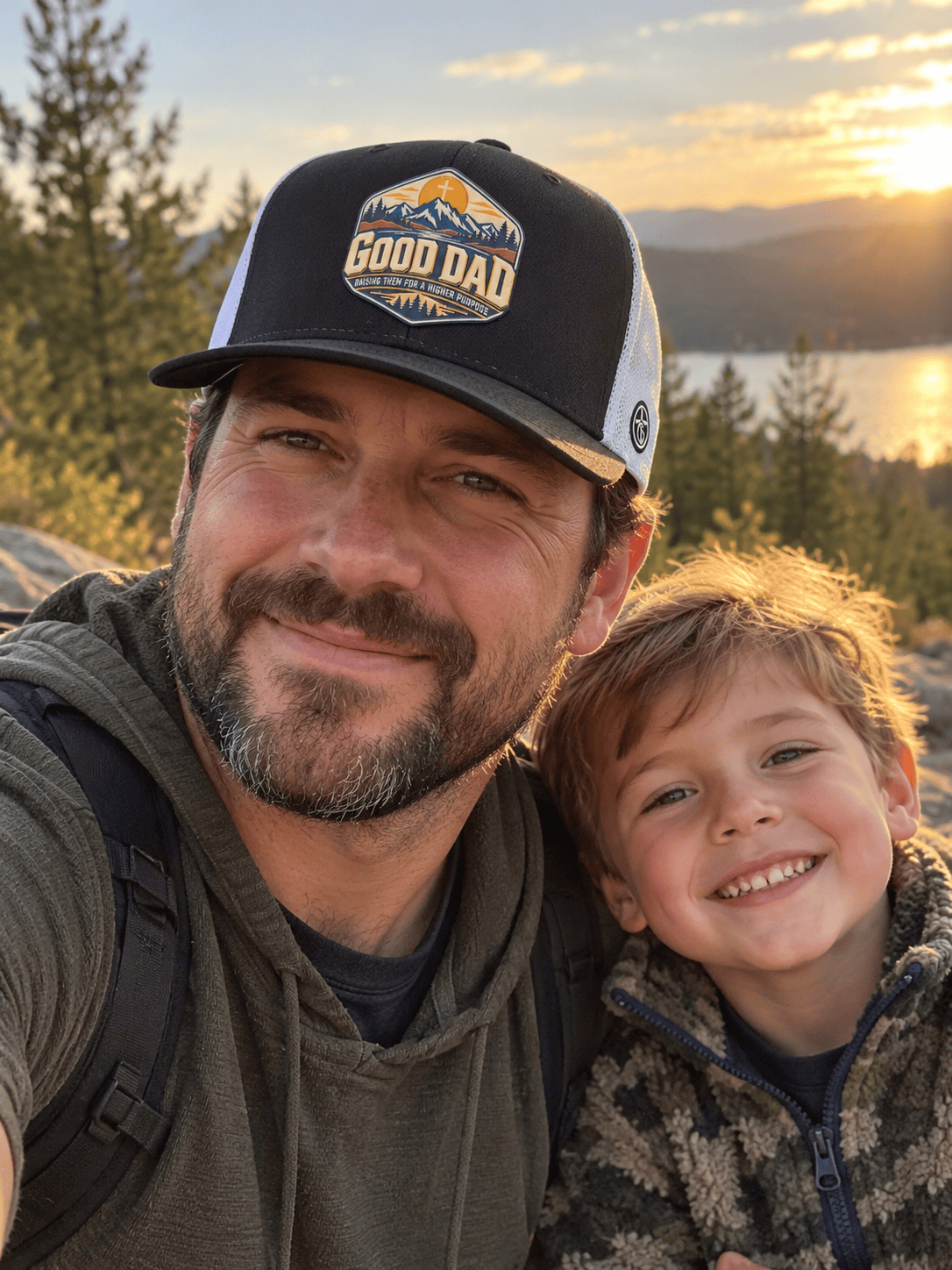 Our True God Hat Good Dad Black & White Trucker Hat