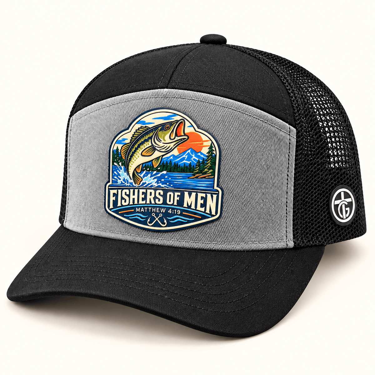 Our True God Hat Heather Grey And Black Fishers of Men Trucker Hat