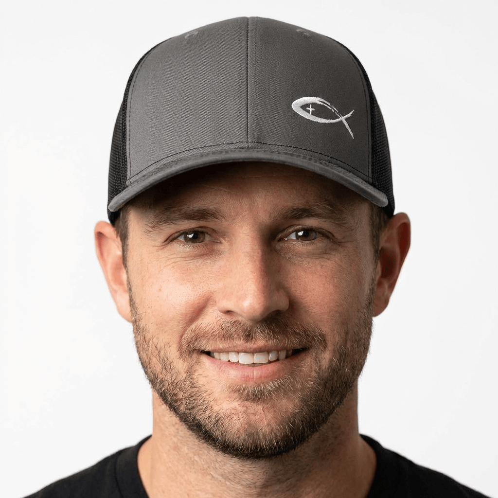 Our True God Hat Jesus Fish V2 Lower Left Hats