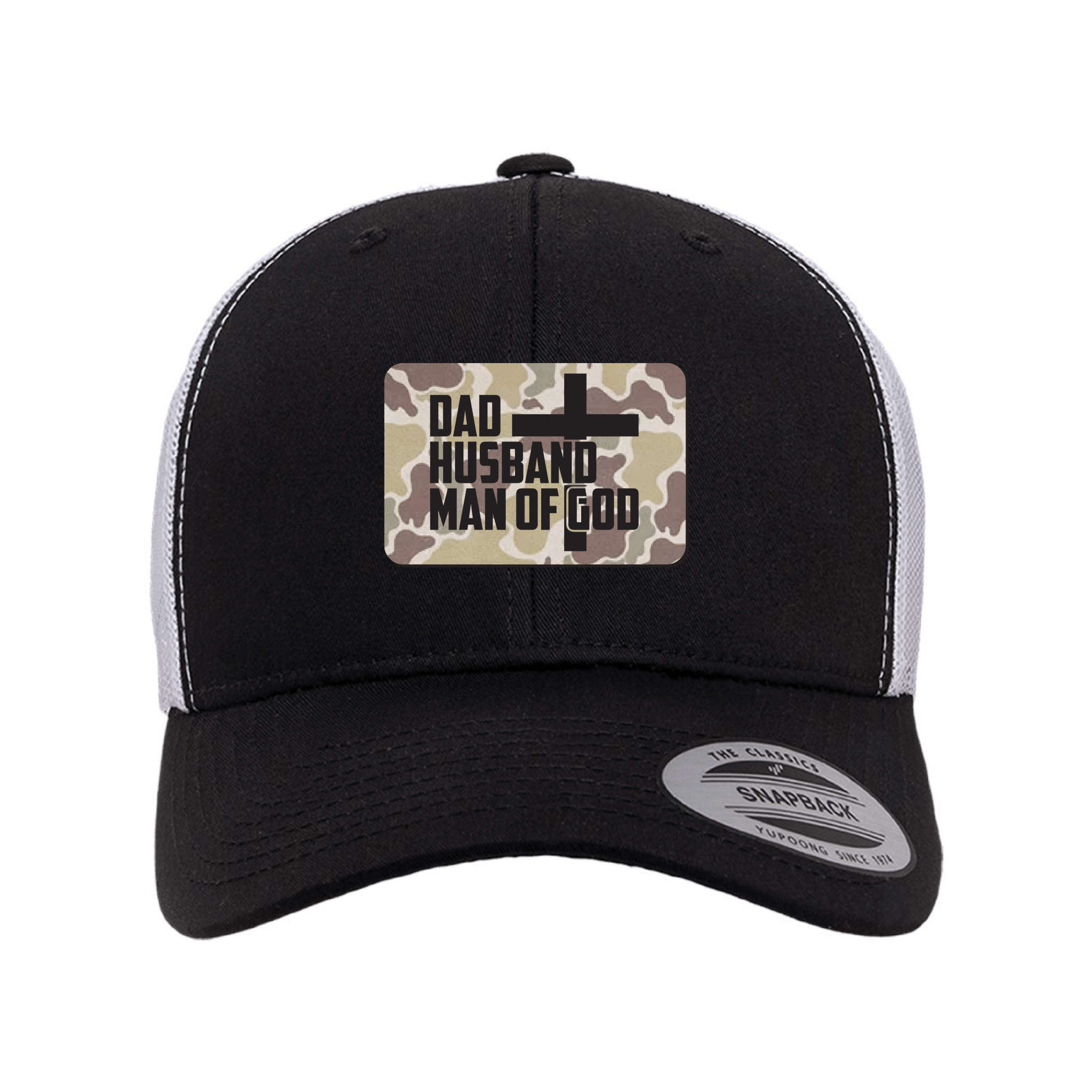 Our True God Hat Snapback / Black and White / One Size Dad, Husband, Man of God Duck Camo Patch Fall Collection Hats