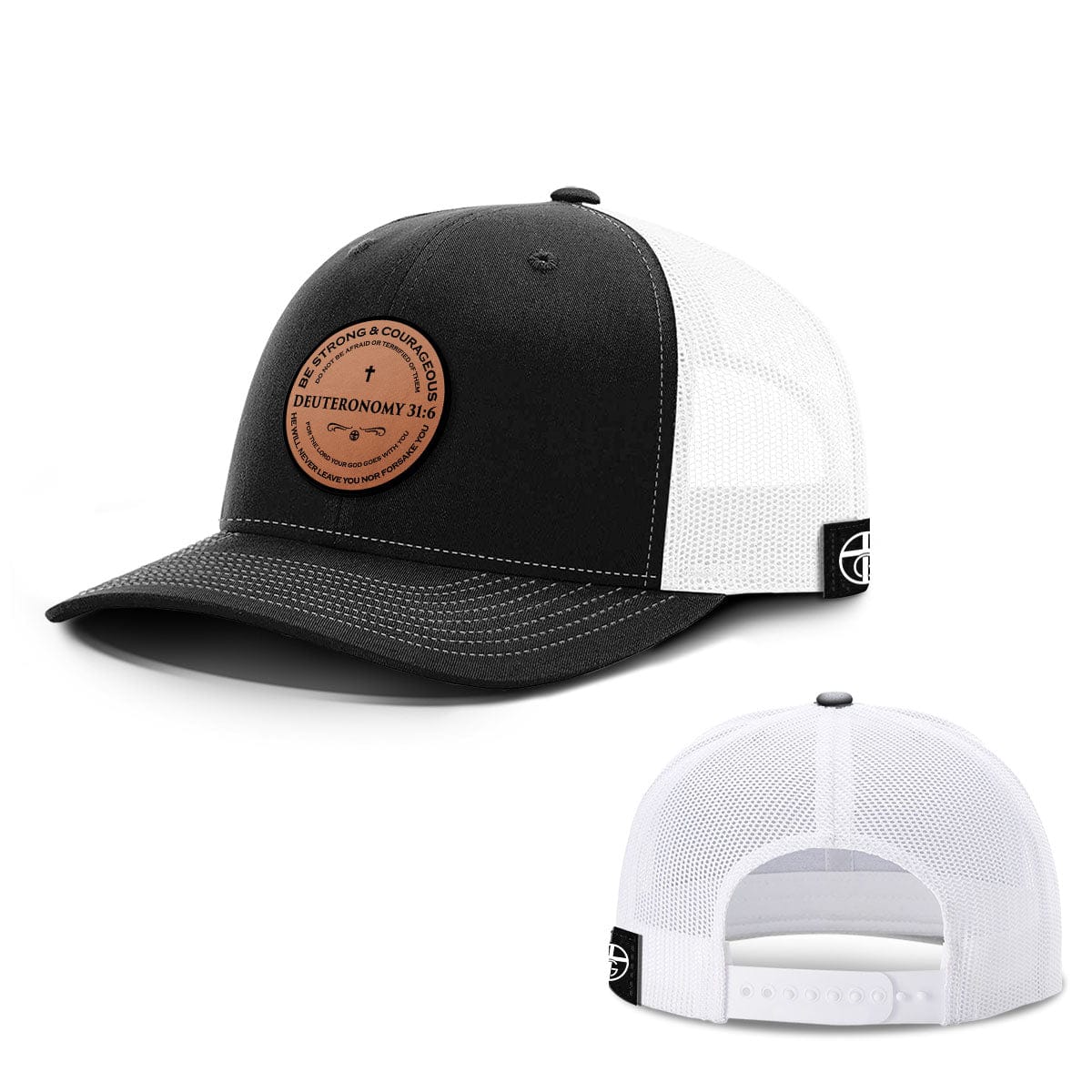 Our True God Hat Snapback / Black and White / One Size Deuteronomy 31:6 Circle Leather Patch Hats