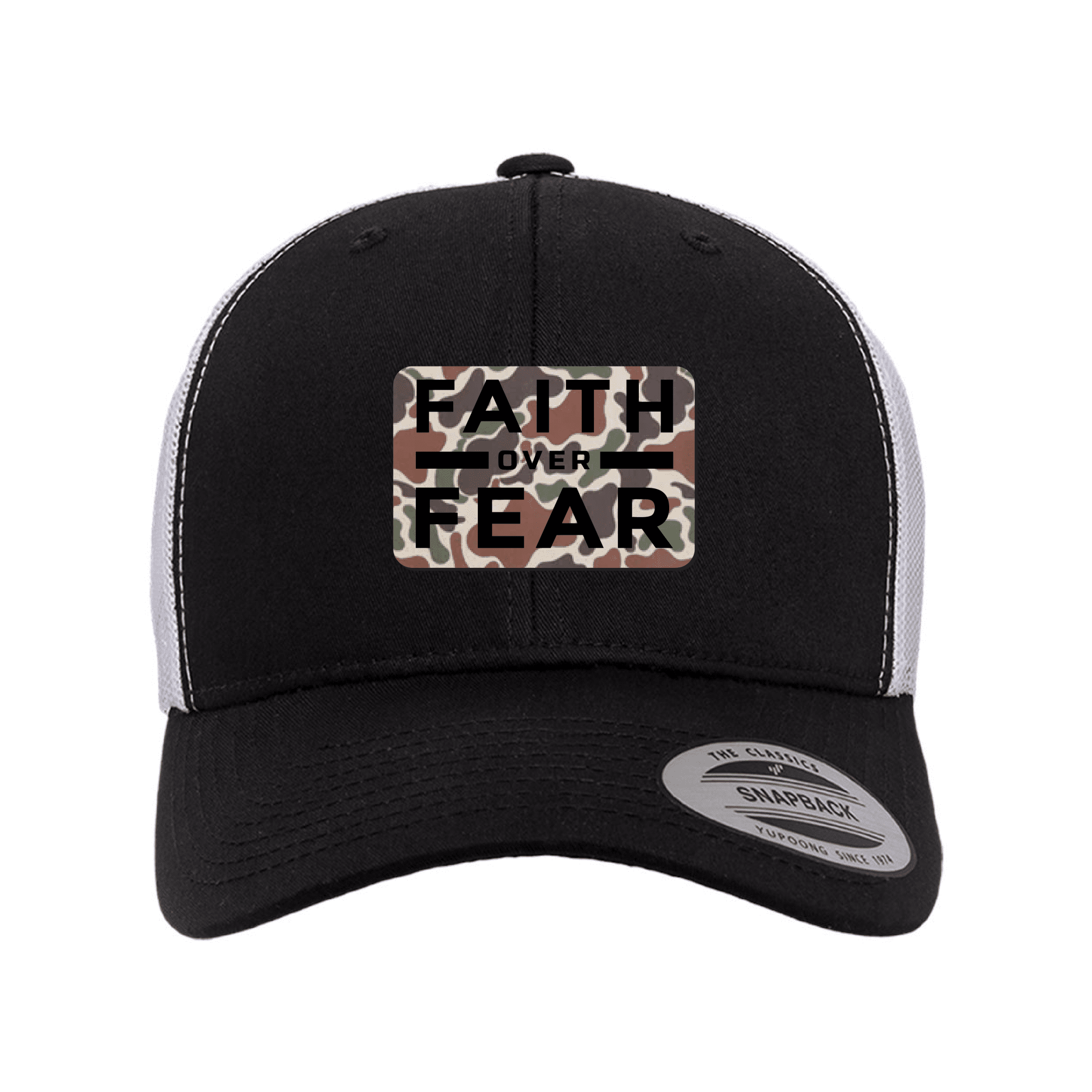 Our True God Hat Snapback / Black and White / One Size Faith Over Fear Fowl Play Camo Patch Fall Collection Hats