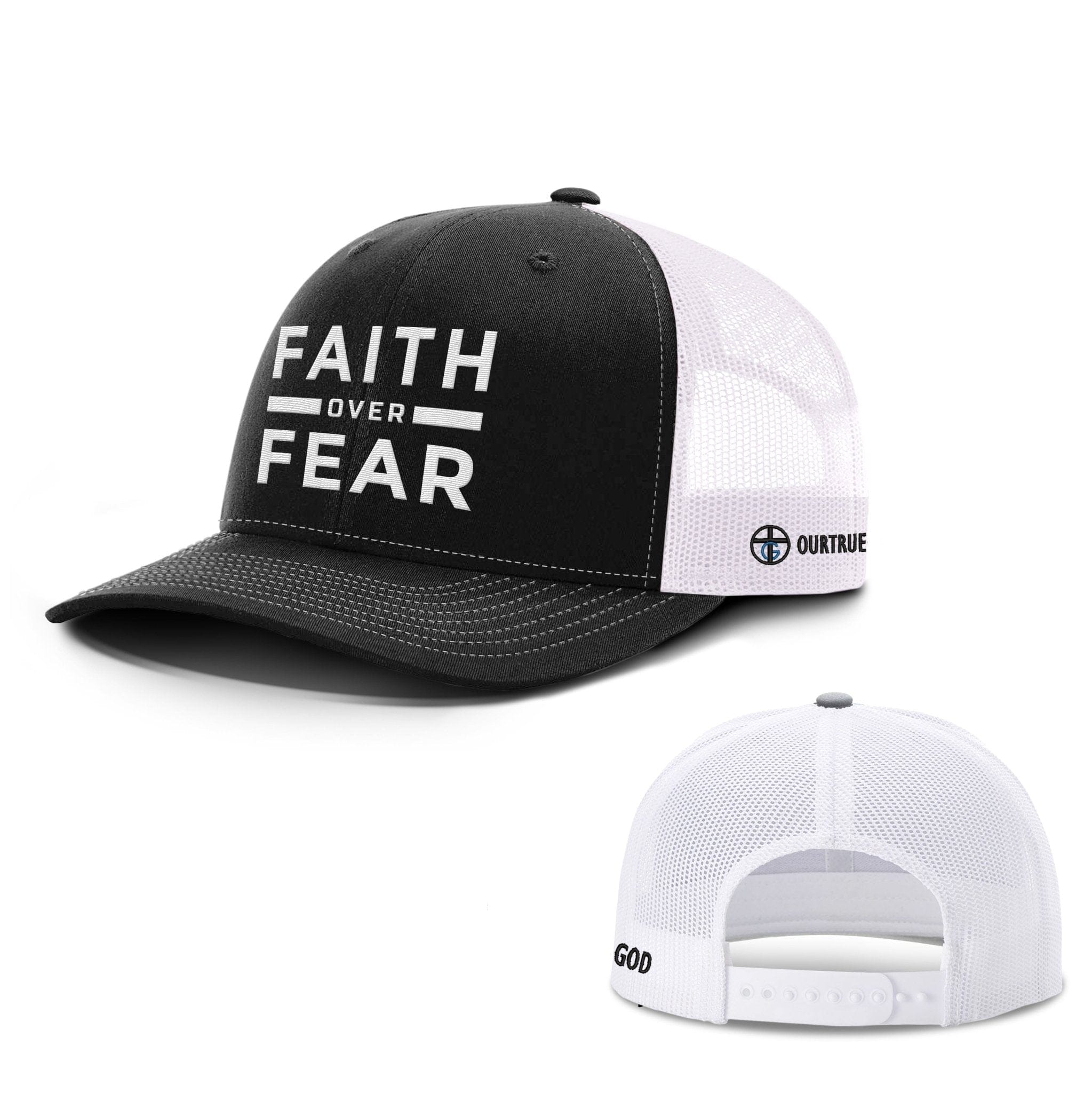 Our True God Hat Snapback / Black and White / One Size Faith Over Fear Richardson Hats