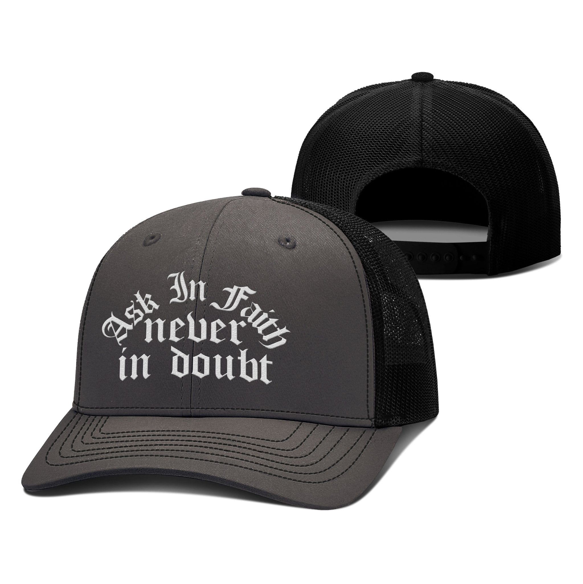 Our True God Hat Snapback / Charcoal and Black / One Size Ask In Faith Never In Doubt Richardson Hats