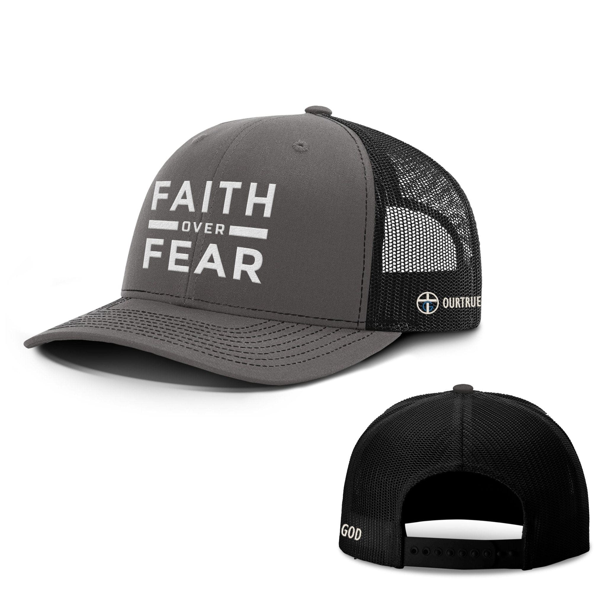 Our True God Hat Snapback / Charcoal and Black / One Size Faith Over Fear Richardson Hats