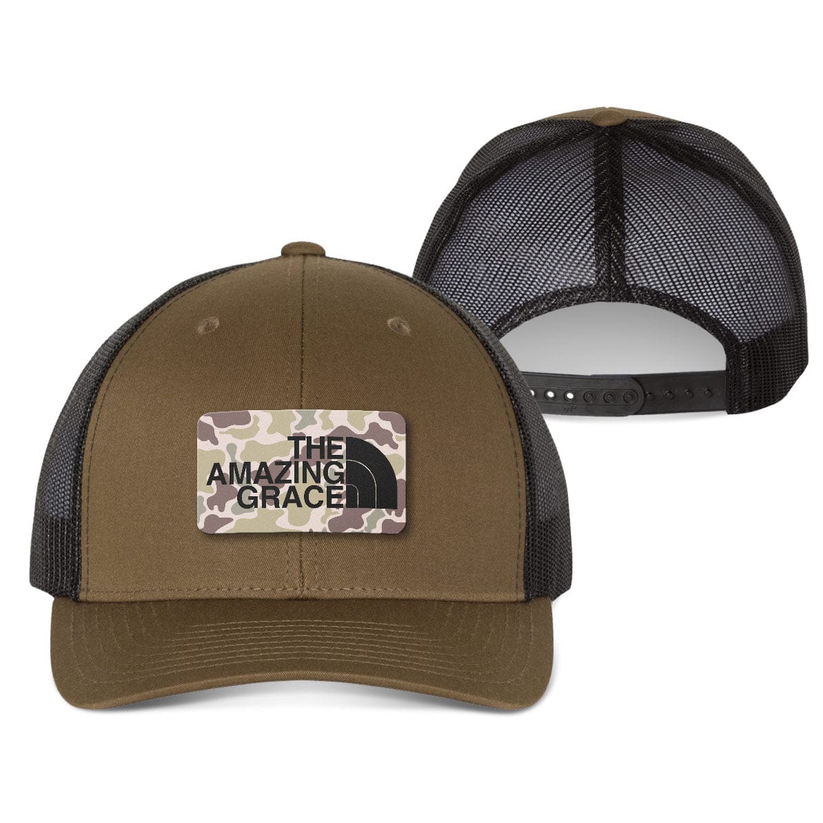 Our True God Hat Snapback / Coyote Brown and Black / One Size The Amazing Grace Duck Camo Patch Fall Collection Hats