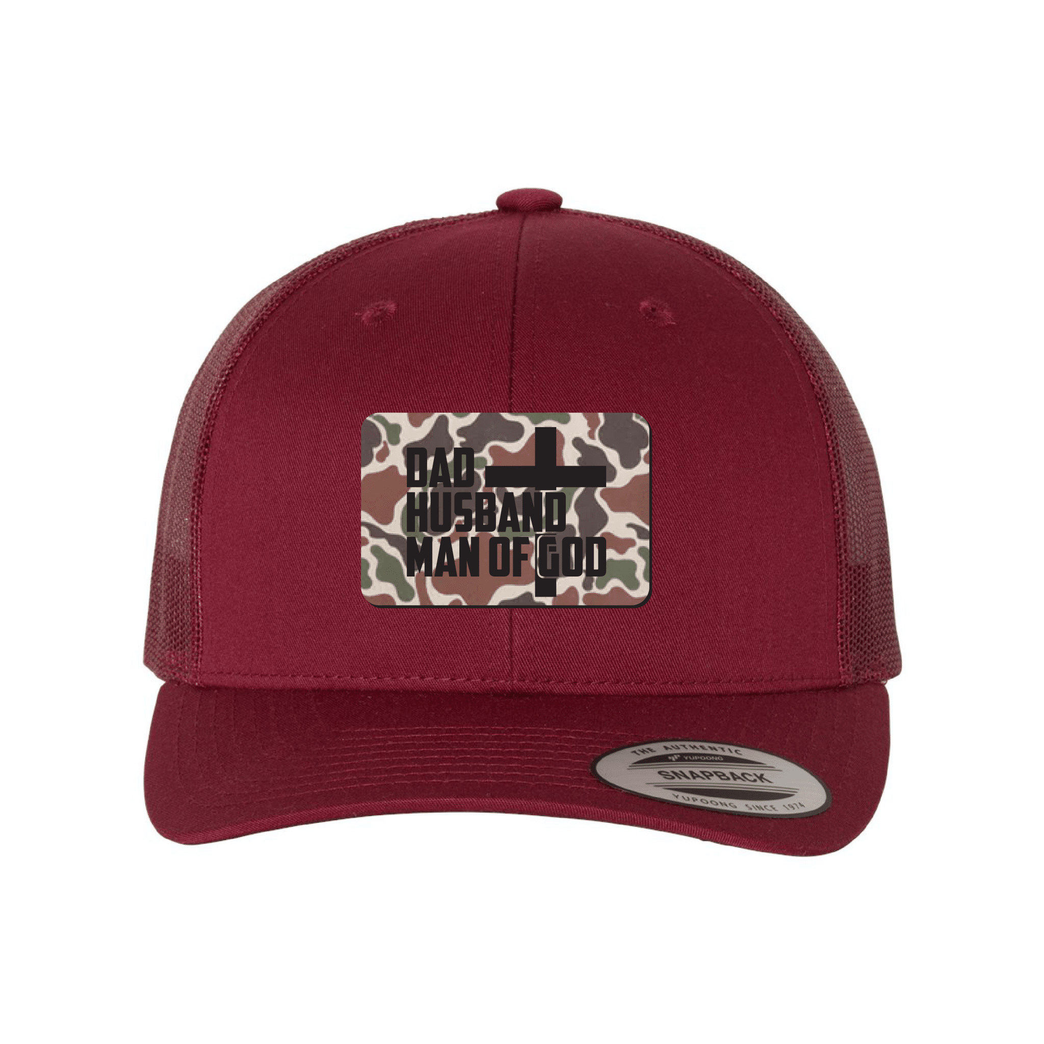 Our True God Hat Snapback / Cranberry / One Size Dad, Husband, Man of God Fowl Play Camo Patch Fall Collection Hats