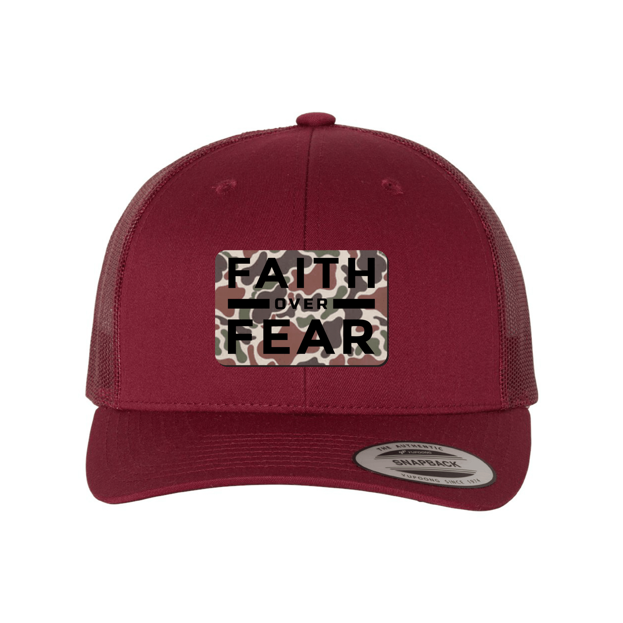 Our True God Hat Snapback / Cranberry / One Size Faith Over Fear Fowl Play Camo Patch Fall Collection Hats