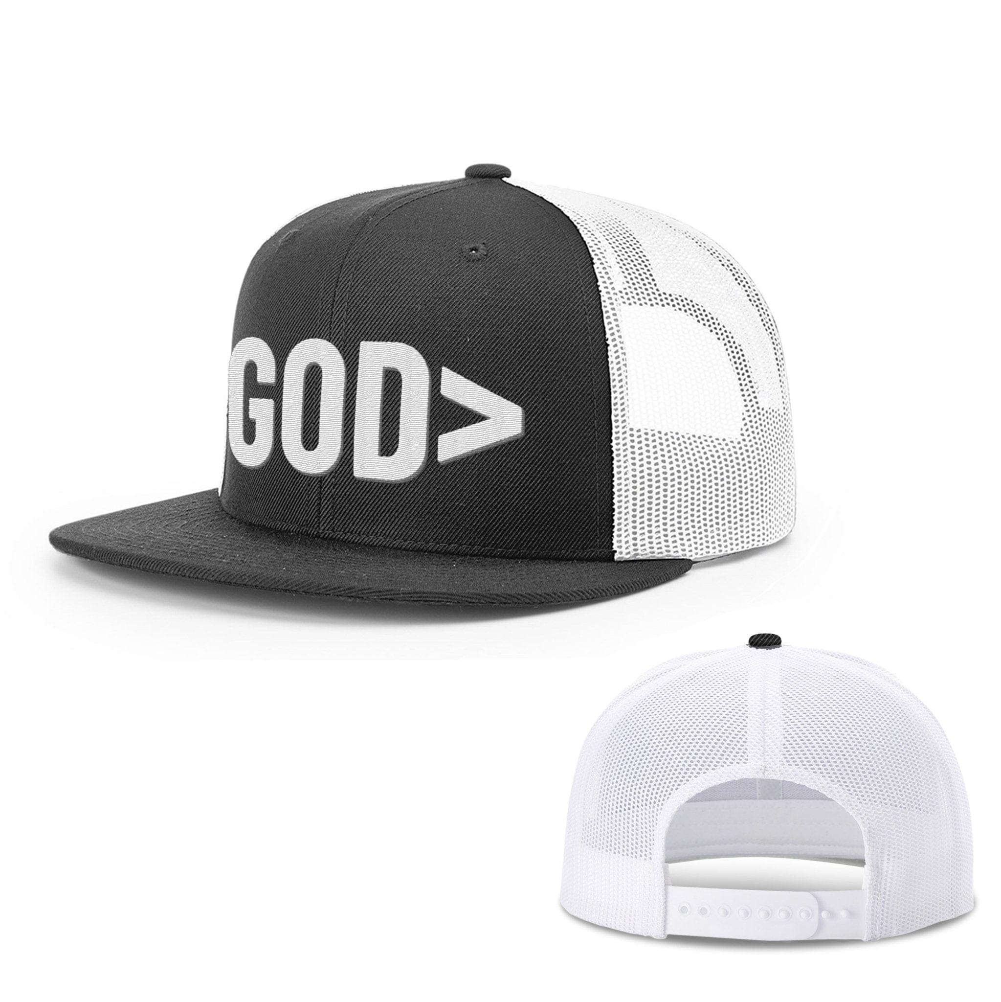 Our True God Hat Snapback Flatbill / Black and White / One Size God is Greater Hats