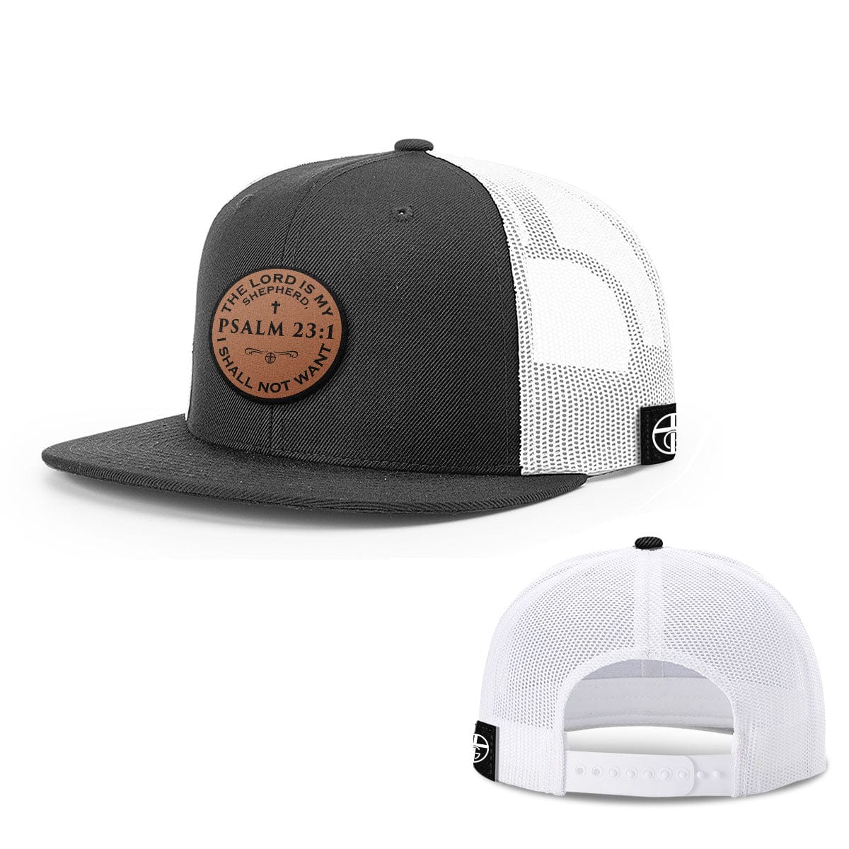 Our True God Hat Snapback Flatbill / Black and White / One Size Psalm 23:1 Circle Leather Patch Hats