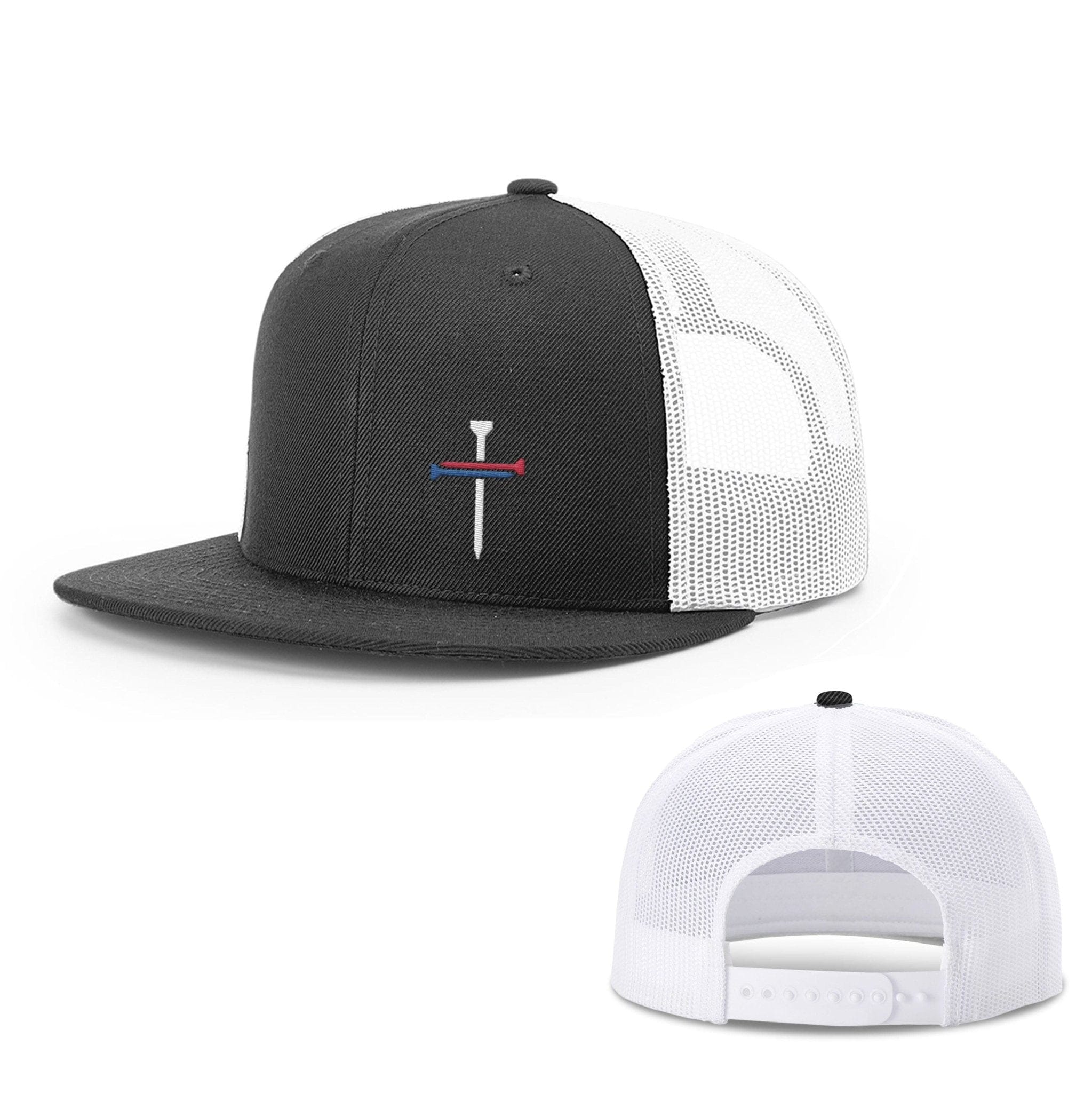 Our True God Hat Snapback Flatbill / Black and White / One Size USA Nail Cross Lower Left Hats