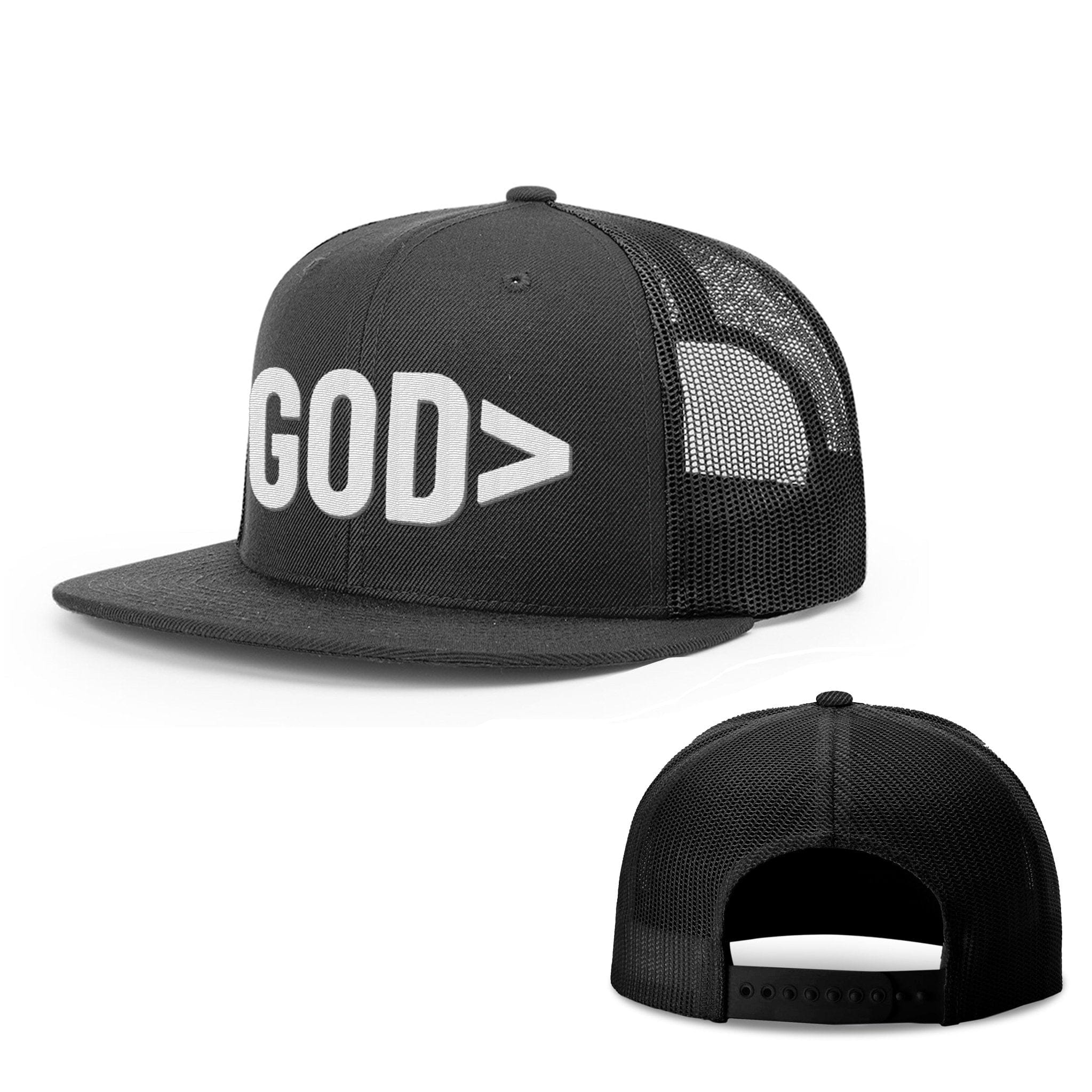 Our True God Hat Snapback Flatbill / Full Black / One Size God is Greater Hats