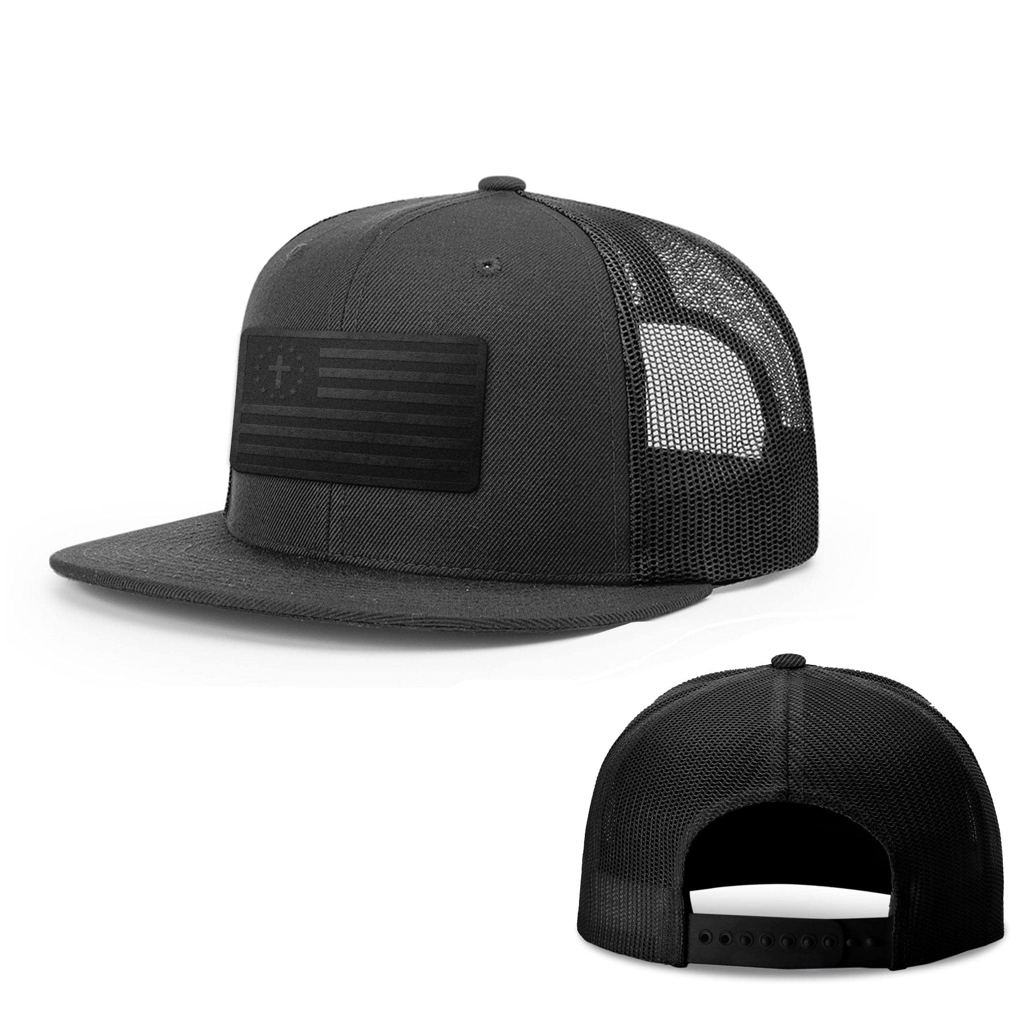 Our True God Hat Snapback Flatbill / Full Black / One Size One Nation Under God Blackout Version Patch Hats