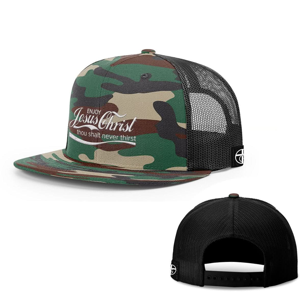 Our True God Hat Snapback Flatbill / Green Camo and Black / One Size Enjoy Jesus Christ Hats