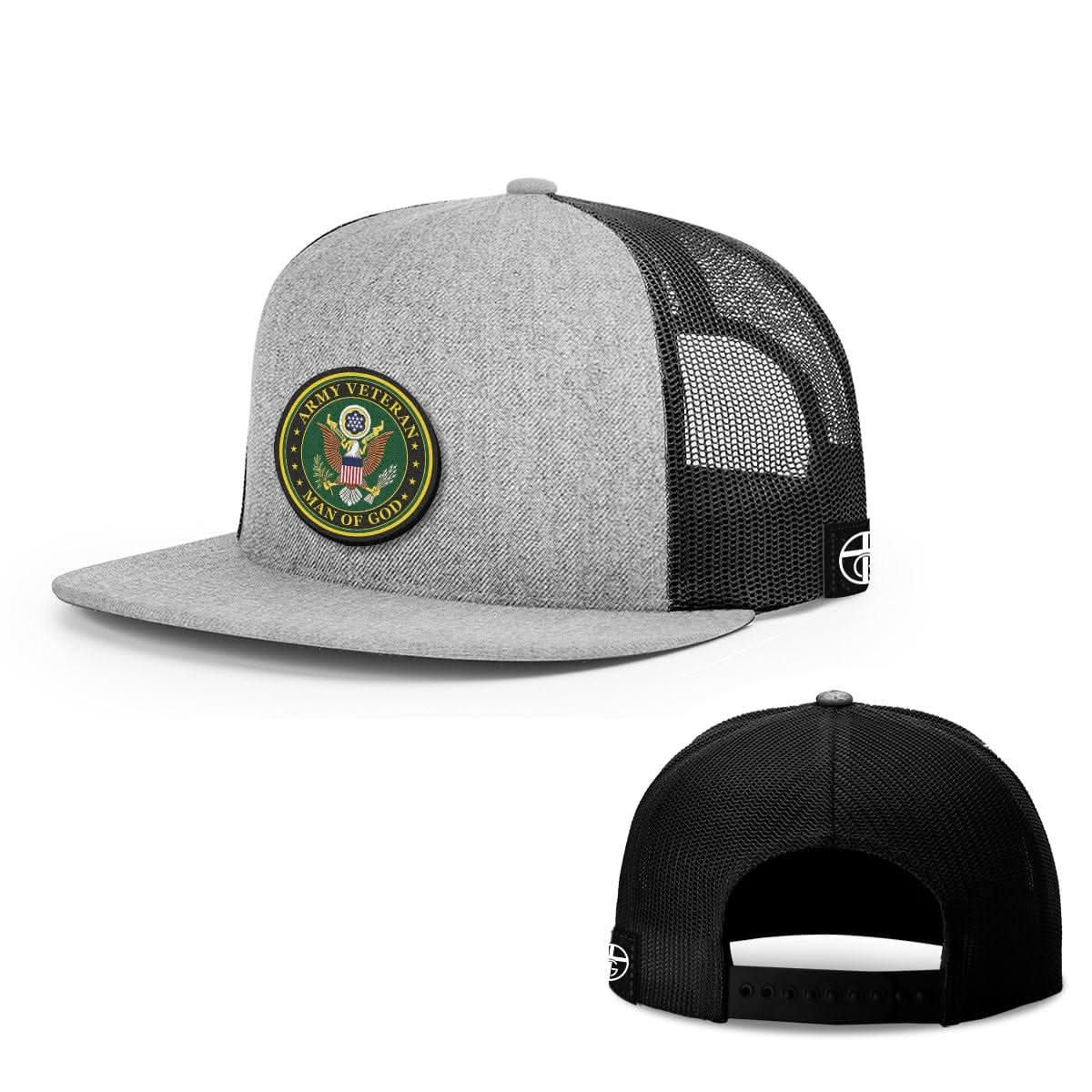 Our True God Hat Snapback Flatbill / Heather and Black / One Size Army Veteran -Man Of God Patch Hats