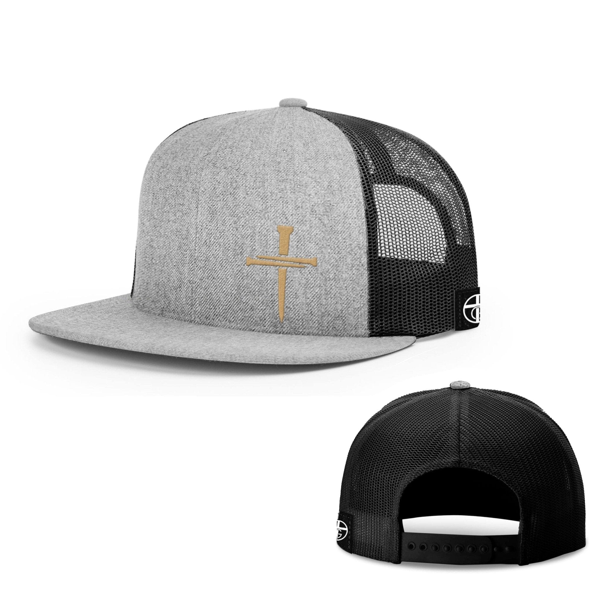 Our True God Hat Snapback Flatbill / Heather and Black / One Size Nail Cross Gold Hats