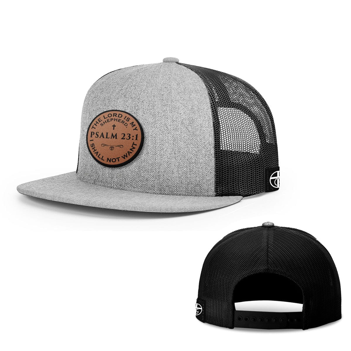 Our True God Hat Snapback Flatbill / Heather and Black / One Size Psalm 23:1 Circle Leather Patch Hats