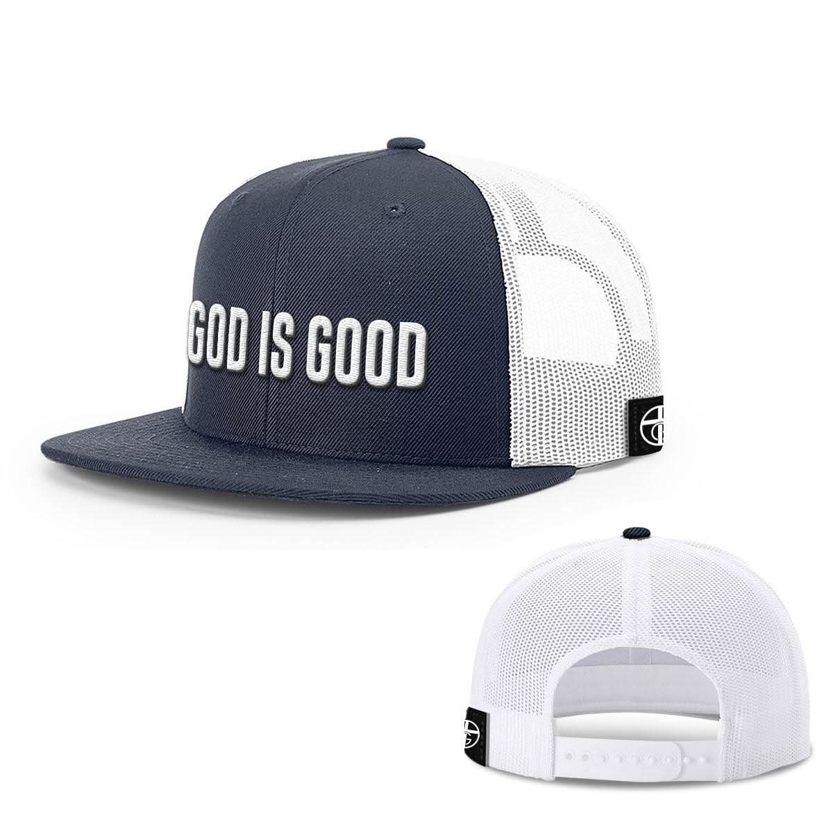 Our True God Hat Snapback Flatbill / Navy and White / One Size God Is Good Hats