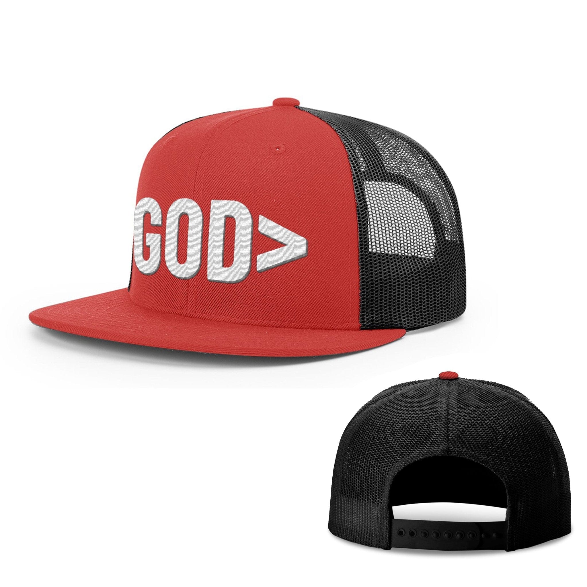 Our True God Hat Snapback Flatbill / Red and Black / One Size God is Greater Hats