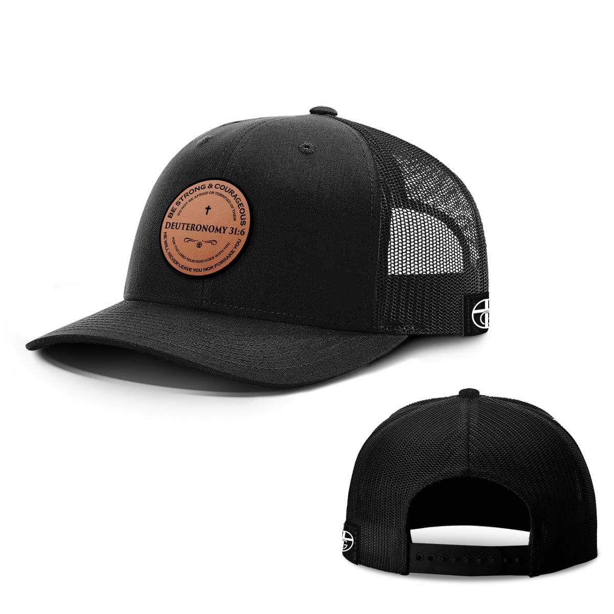 Our True God Hat Snapback / Full Black / One Size Deuteronomy 31:6 Circle Leather Patch Hats