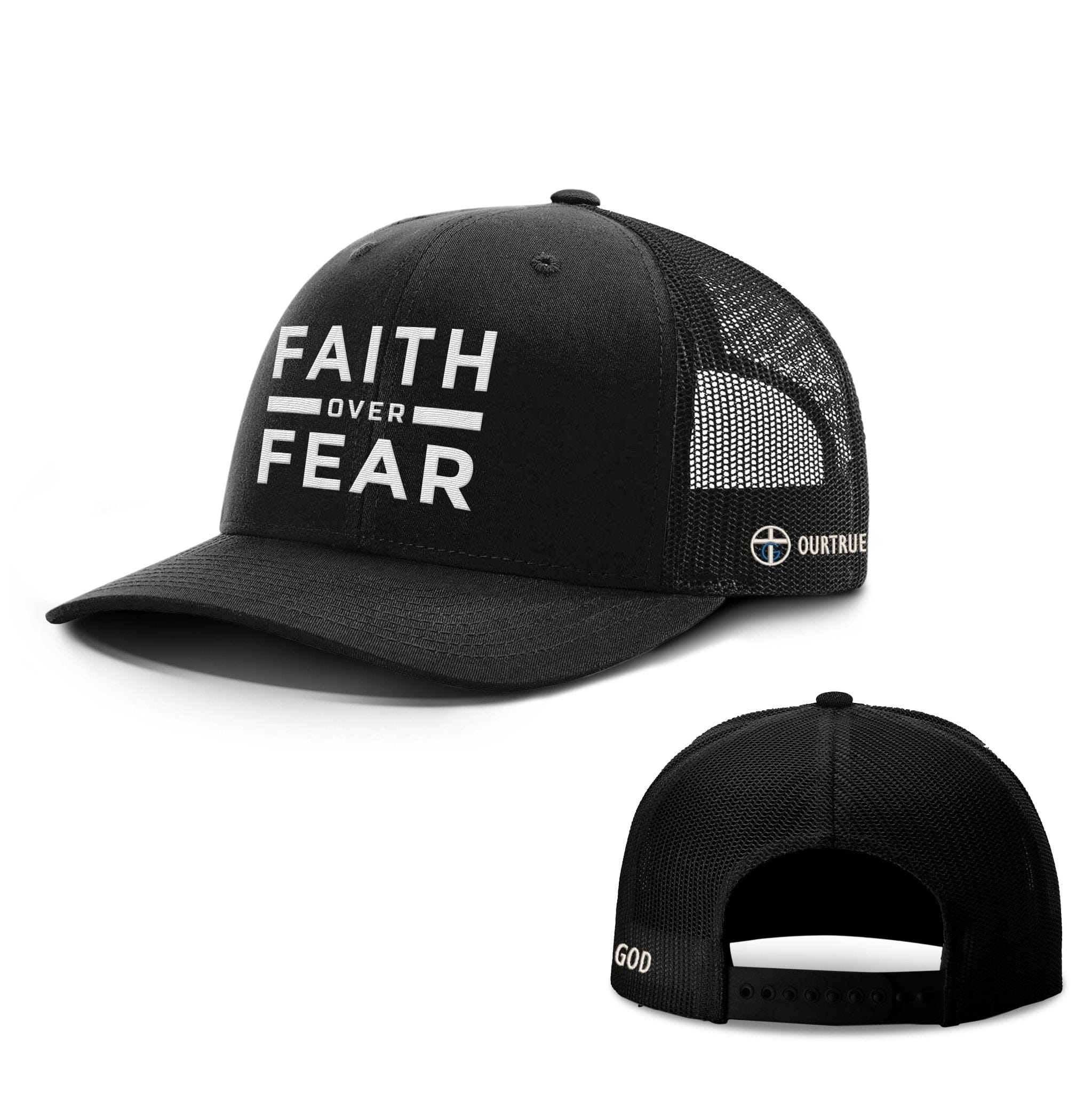 Our True God Hat Snapback / Full Black / One Size Faith Over Fear Richardson Hats