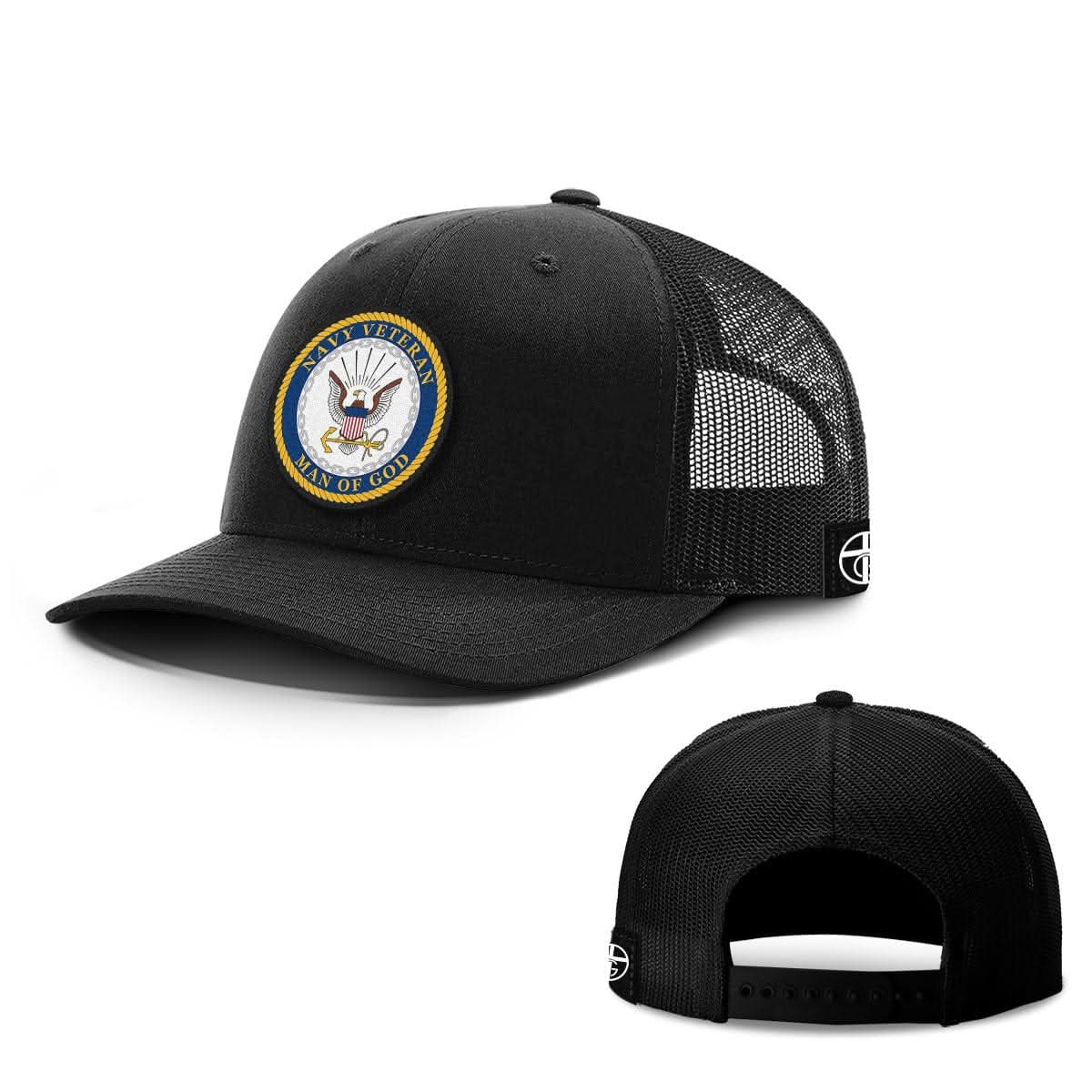 Our True God Hat Snapback / Full Black / One Size Navy Veteran -Man Of God Patch Hats