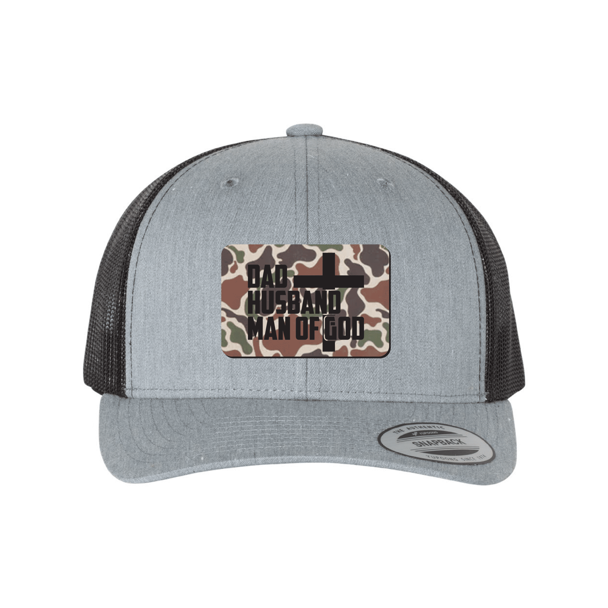 Our True God Hat Snapback / Heather Grey and Black / One Size Dad, Husband, Man of God Fowl Play Camo Patch Fall Collection Hats