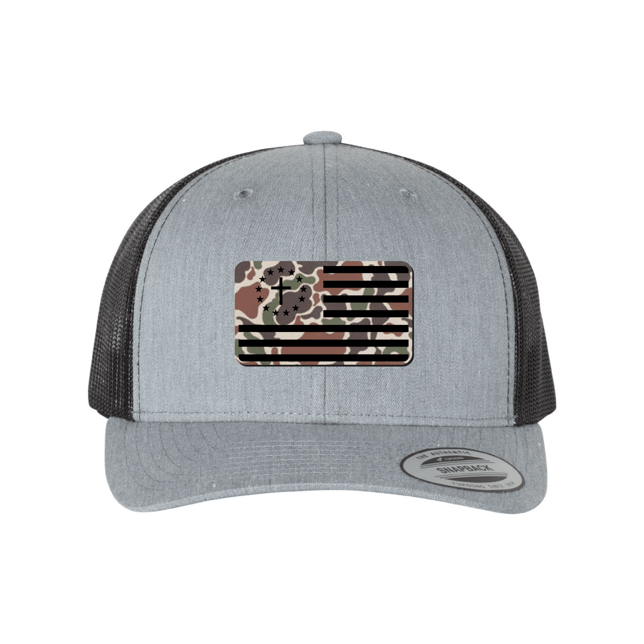 Our True God Hat Snapback / Heather Grey and Black / One Size One Nation Under God Flag Fowl Play Camo Patch Fall Collection Hats