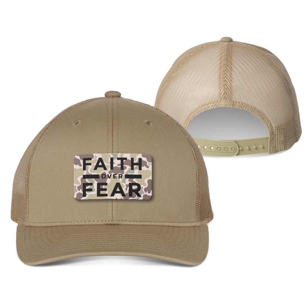 Our True God Hat Snapback / Khaki / One Size Faith Over Fear Duck Camo Patch Fall Collection Hats