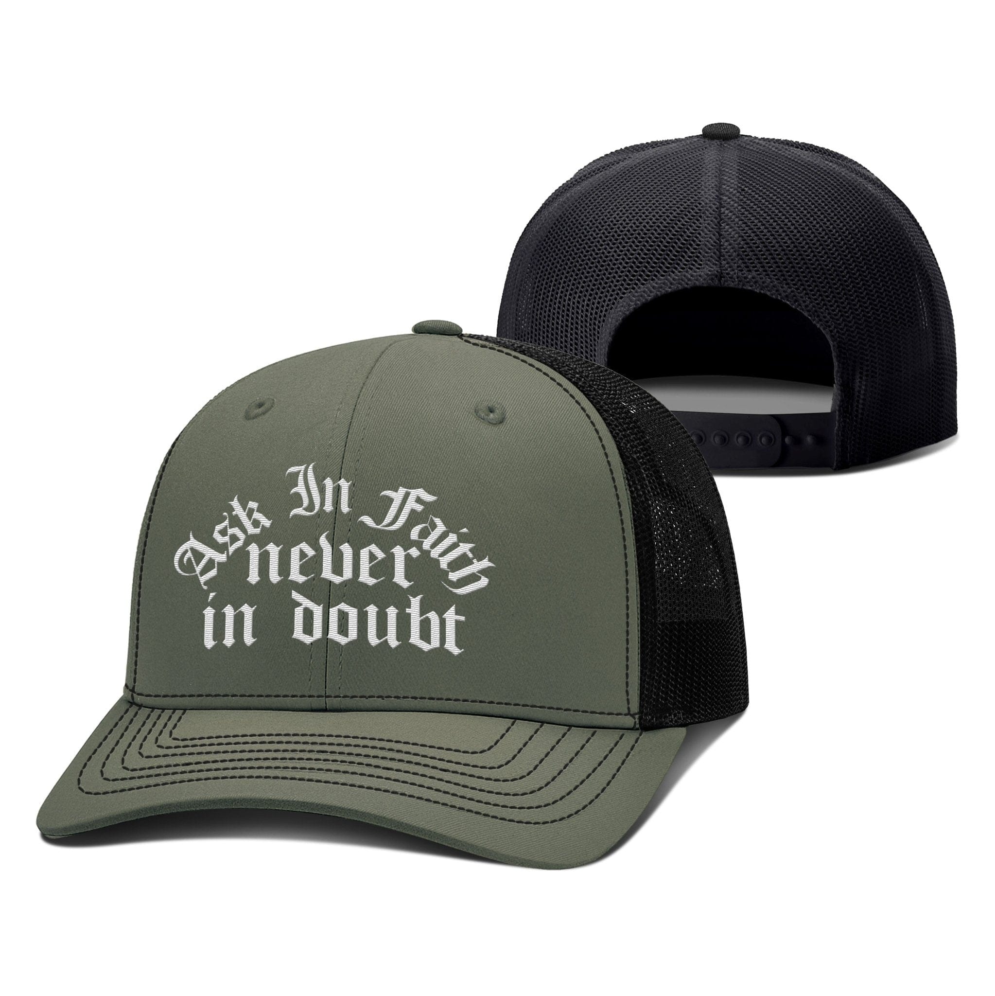 Our True God Hat Snapback / Loden and Black / One Size Ask In Faith Never In Doubt Richardson Hats