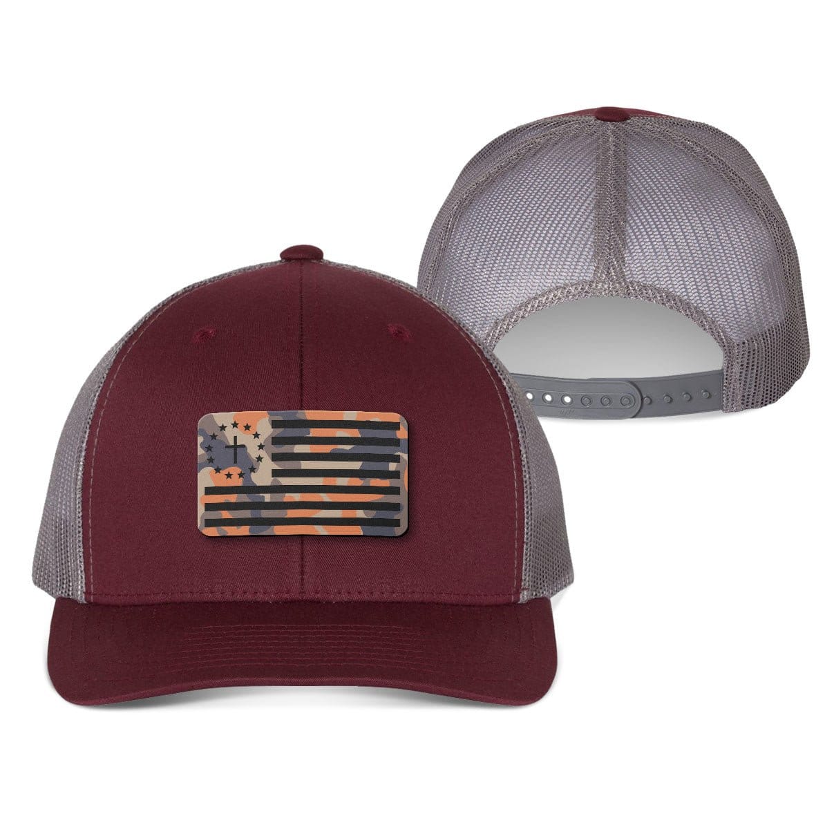 Our True God Hat Snapback / Maroon and Grey / One Size One Nation Under God Flag Orange Camo Patch Fall Collection Hats