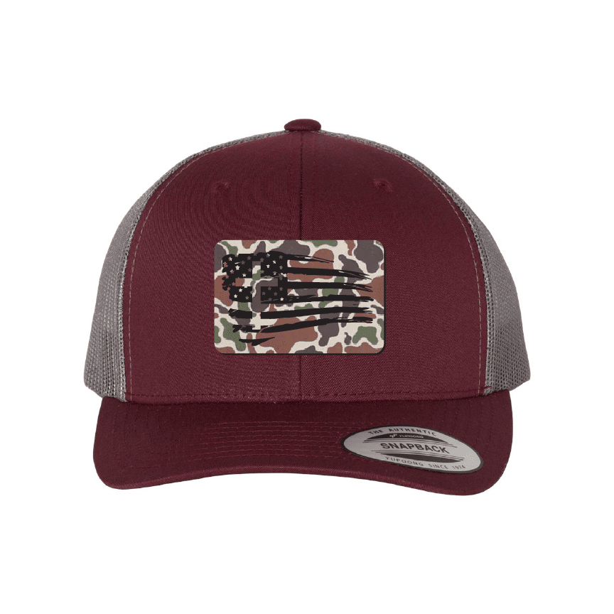Our True God Hat Snapback / Maroon and Grey / One Size Tattered Flag Cross Fowl Play Camo Patch Fall Collection Hats