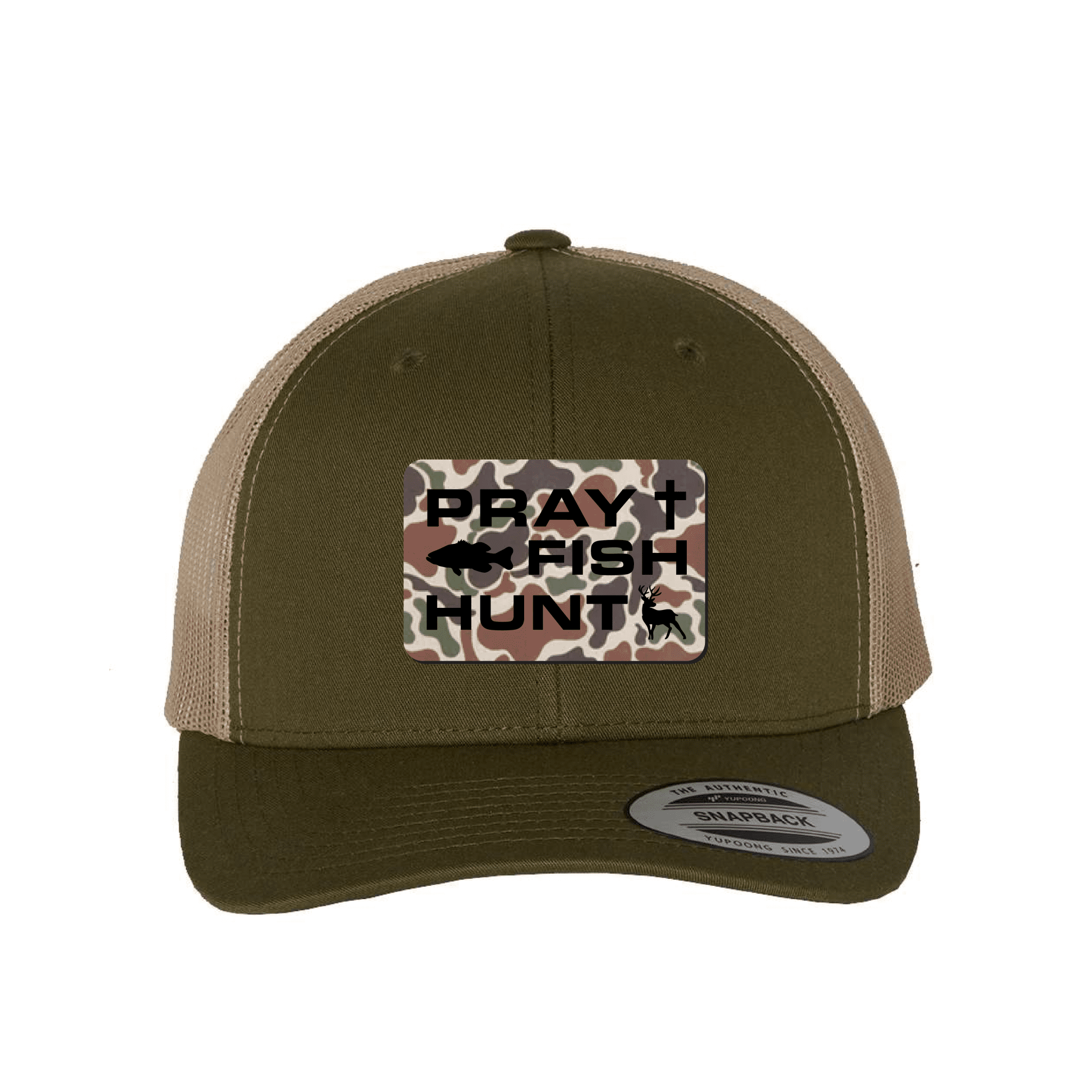 Our True God Hat Snapback / Moss and Khaki / One Size Pray Fish Hunt Fowl Play Camo Patch Fall Collection Hats